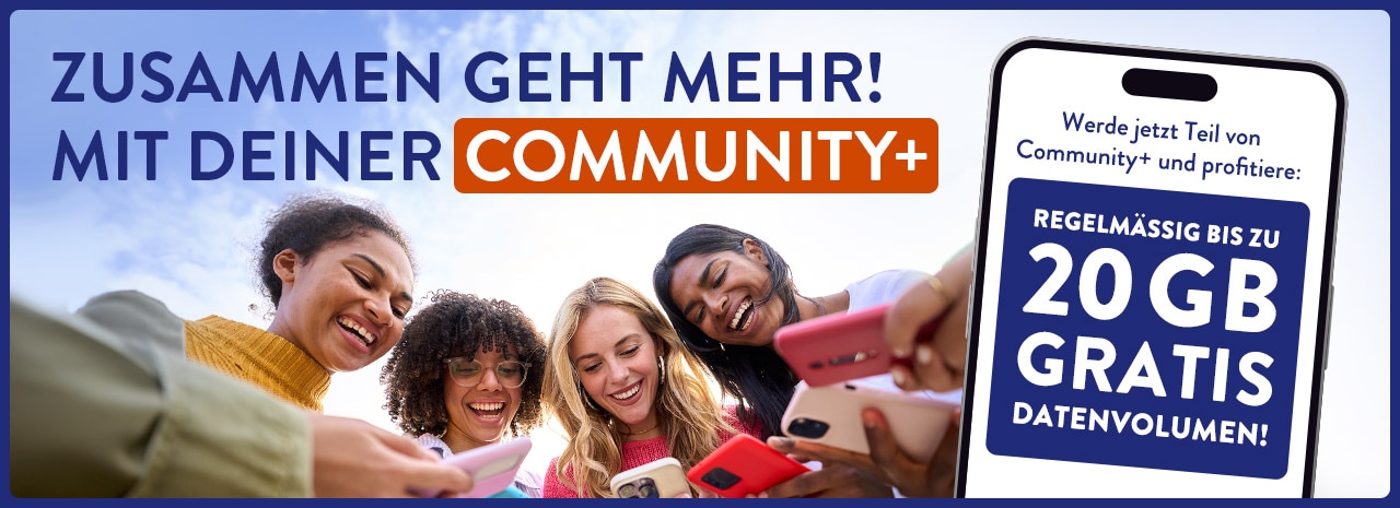 Zusammen geht mehr! Mit Deiner Community+. Werde jetzt Teil von Deiner Community+ bei ALDI TALK und profitiere: Regelmäßig bis zu 20 GB gratis Datenvolumen!