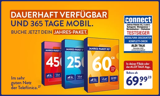 Dauerhaft verfügbar und 365 Tage mobil. Buche jetzt dein Jahres-Paket.