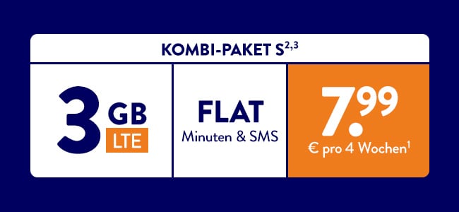 ALDI TALK - Kombi-Paket L: 3 GB LTE, FLAT Minuten & SMS für 7,99 € pro 4 Wochen