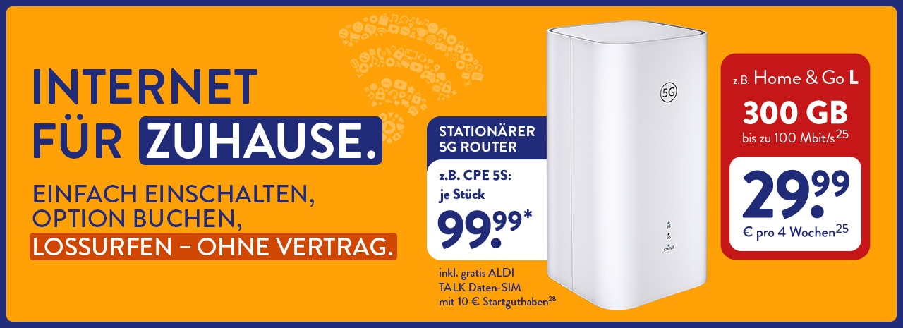Internet für Zuhause. Einfach einschalten, Option buchen, lossurfen - ohne Vertrag.