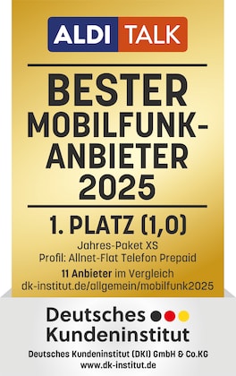 ALDI TALK ist Bester Mobilfunkanbieter für das Jahres-Paket XS
