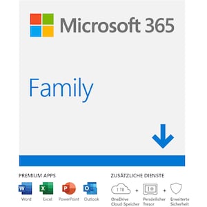 Microsoft Office 365 Family (6 Nutzer/mehrere Geräte) Jahresabonnement