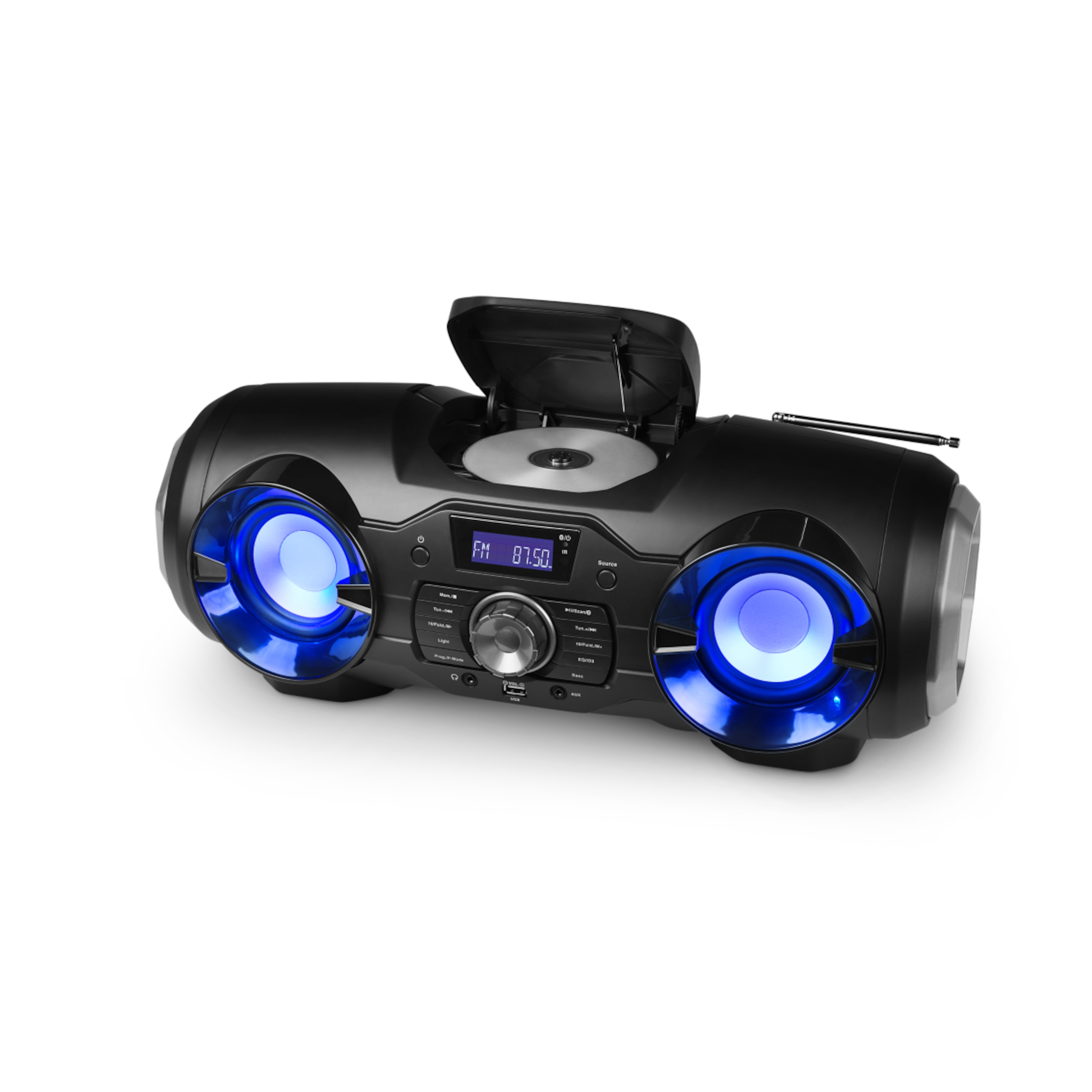 MEDION® LIFE® P65104 Mobiles Bluetooth-Stereo-Soundsystem mit wechselnden, farbigen Lichteffekten, CD-Player, USB Anschluss, 2 x 12,5 Watt RMS  (B-Ware)