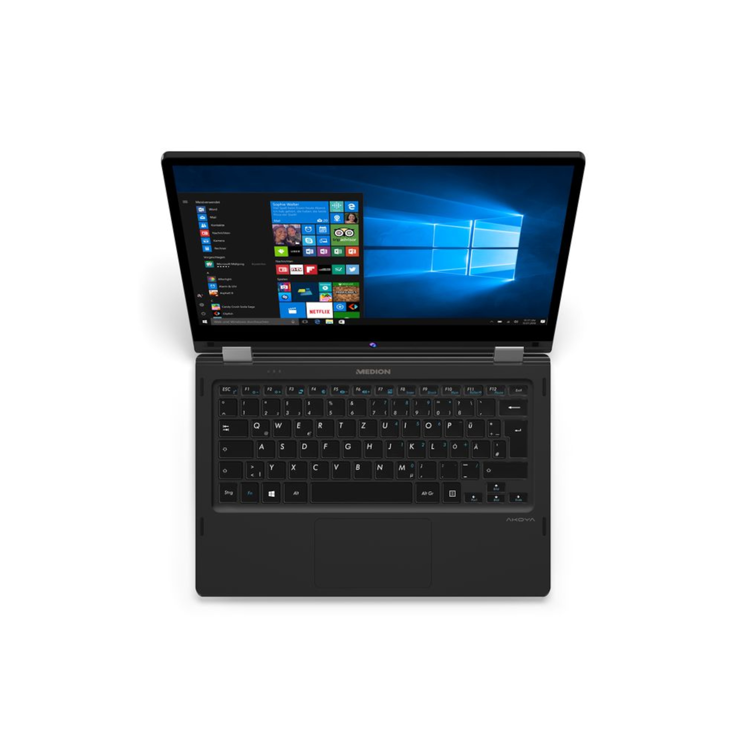 MEDION_NB_E3213_black_Front_Down_Top_Open_DE_Pressebild