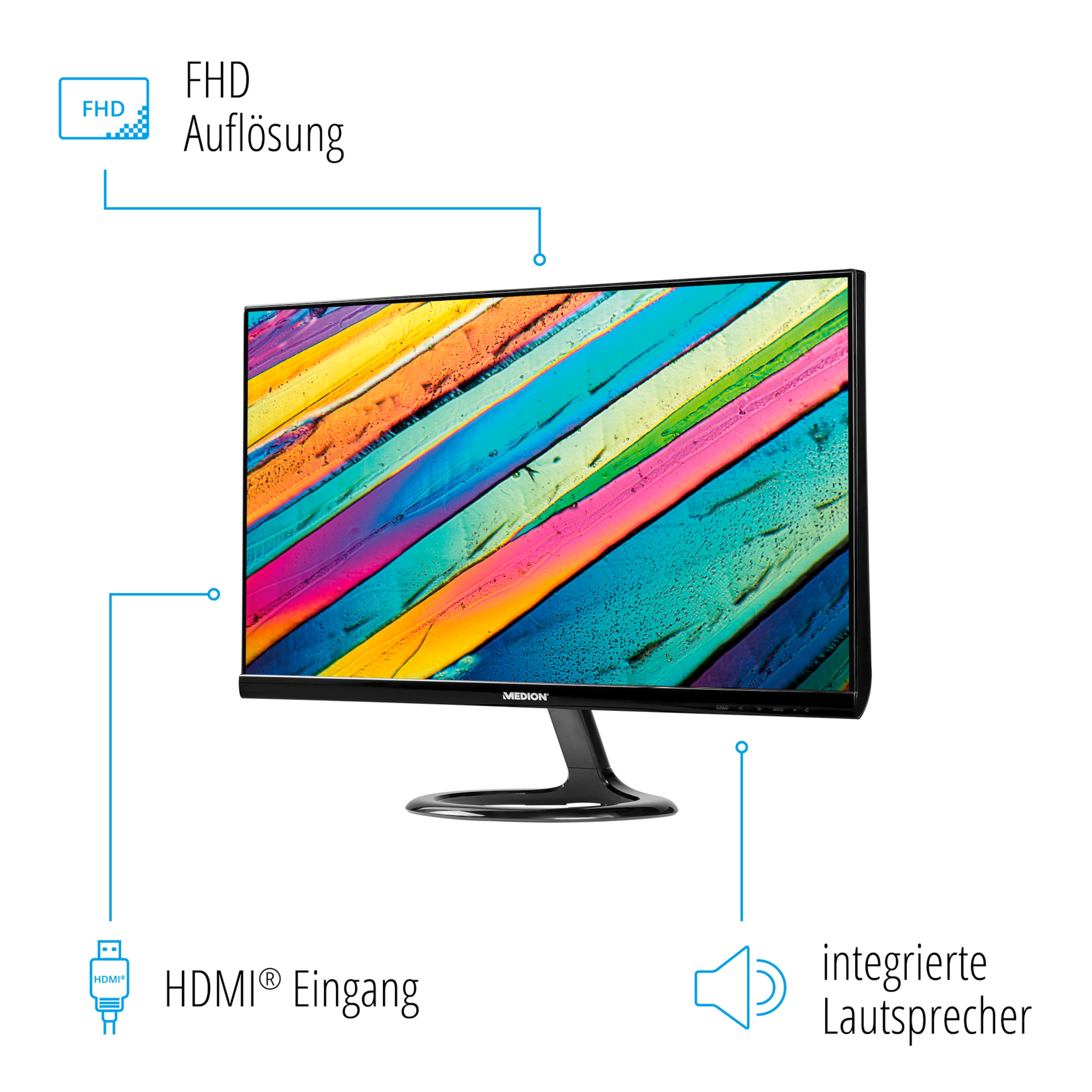 MEDION® AKOYA® P57581, Widescreen Monitor, 68,6 cm (27'') Full HD Display, integrierte Lautsprecher, HDMI® und rahmenloses Design  (B-Ware)