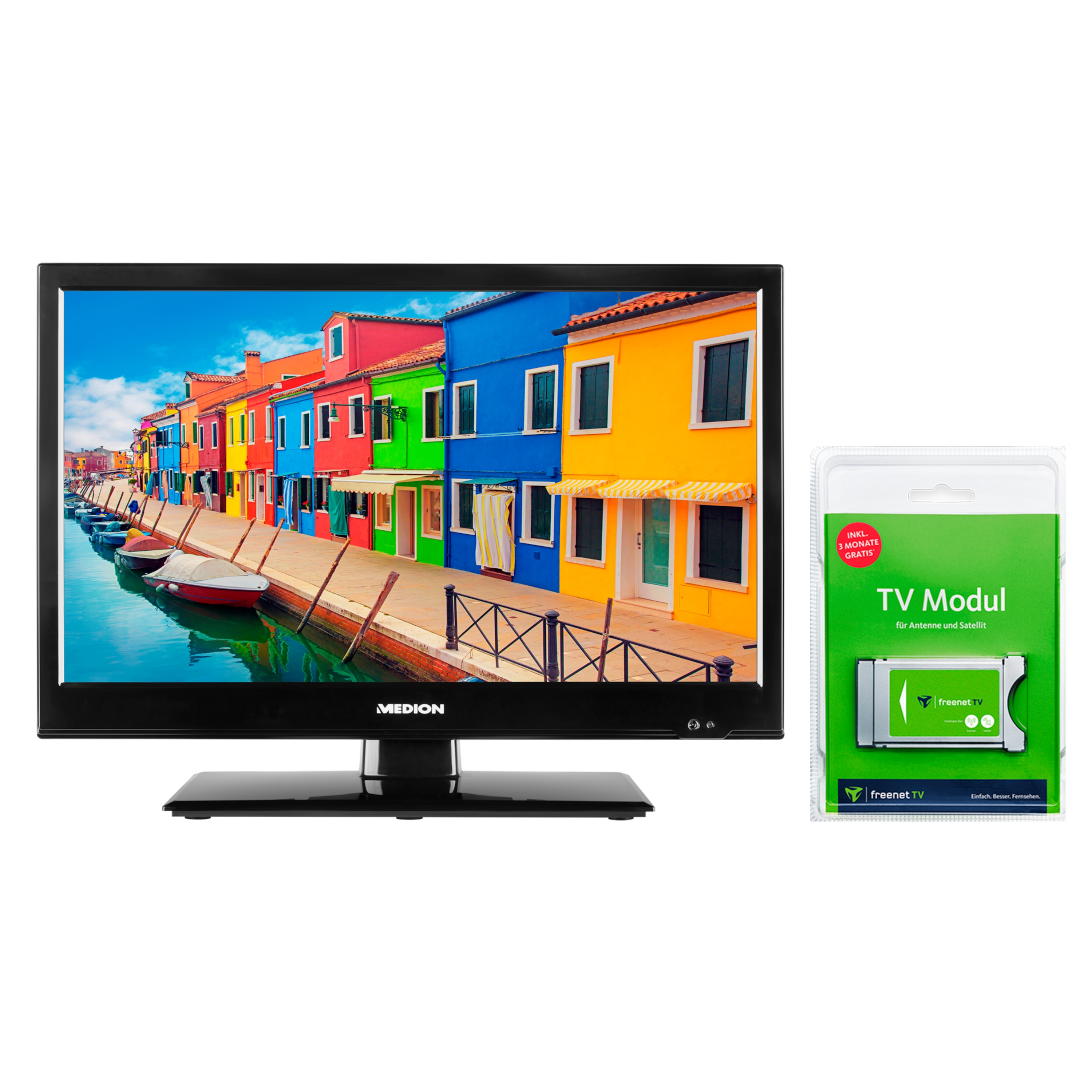 MEDION® LIFE® E11941 Fernseher, 47 cm (18,5'') LCD-TV, inkl. DVB-T 2 HD Modul (3 Monate freenet TV gratis) - ARTIKELSET