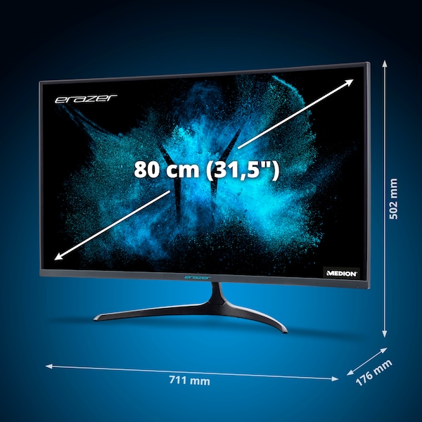 MEDION® ERAZER® X53275 Curved Widescreen Monitor, 80cm (31,5''), QHD Display, 144Hz, HDMI ...