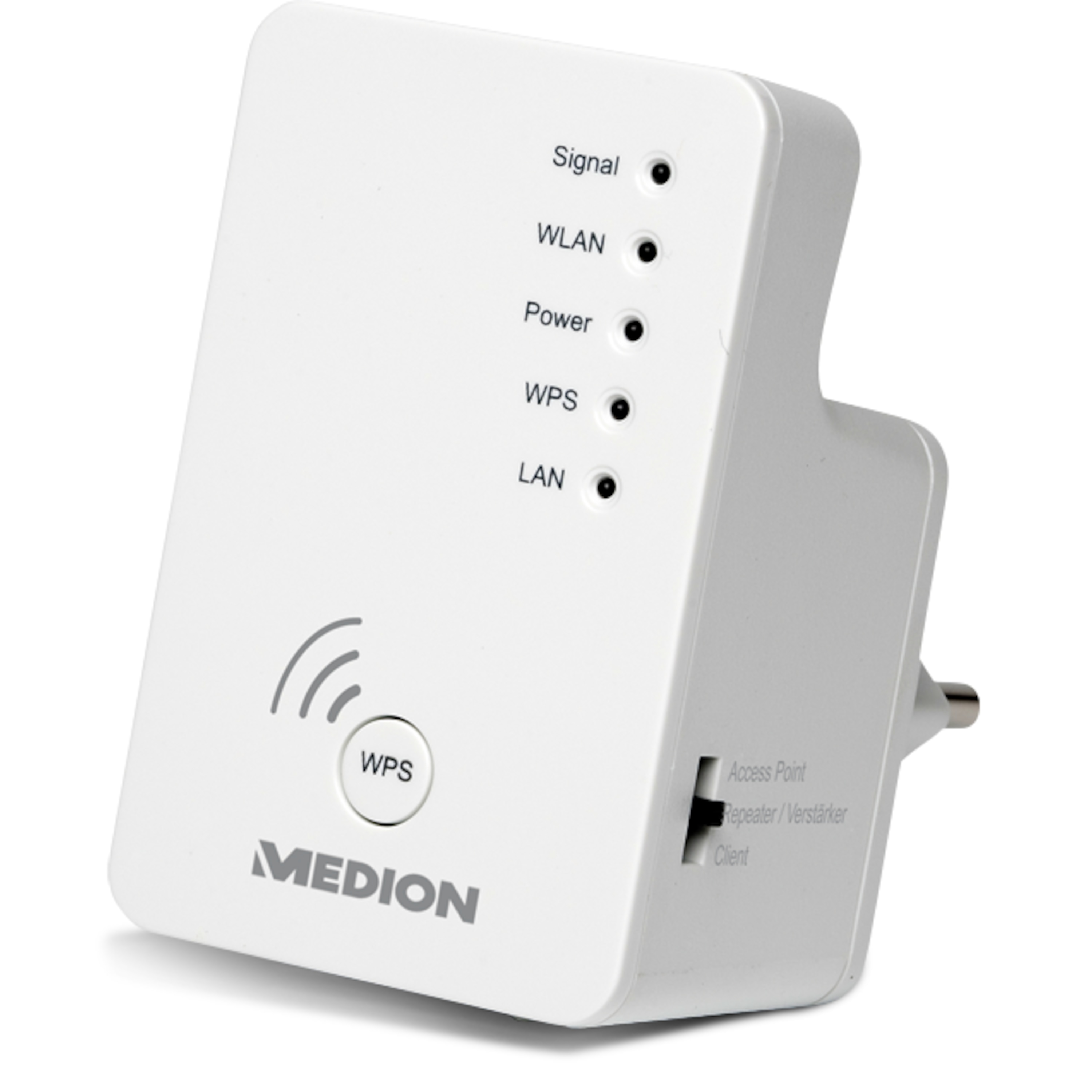 MEDION® LIFE® P85019 3-in-1 WLAN Verstärker, 3 verschiedene Modi, WPS-Taste, Status-LED, kompaktes Design