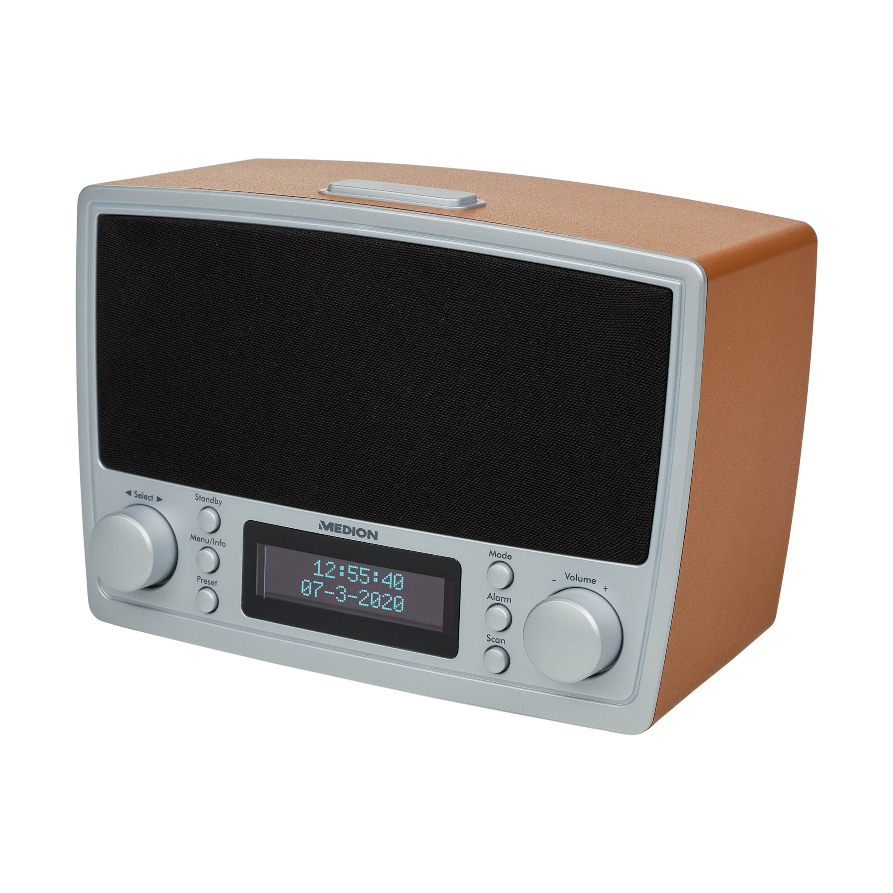 MEDION® LIFE® DAB+/UKW Uhrenradio E66462 im Retro-Design, 2 x 20 Watt max. Musikausgangsleistung (2 x 2 Watt RMS), USB-Ladeanschluss, Radio Data System  (B-Ware)