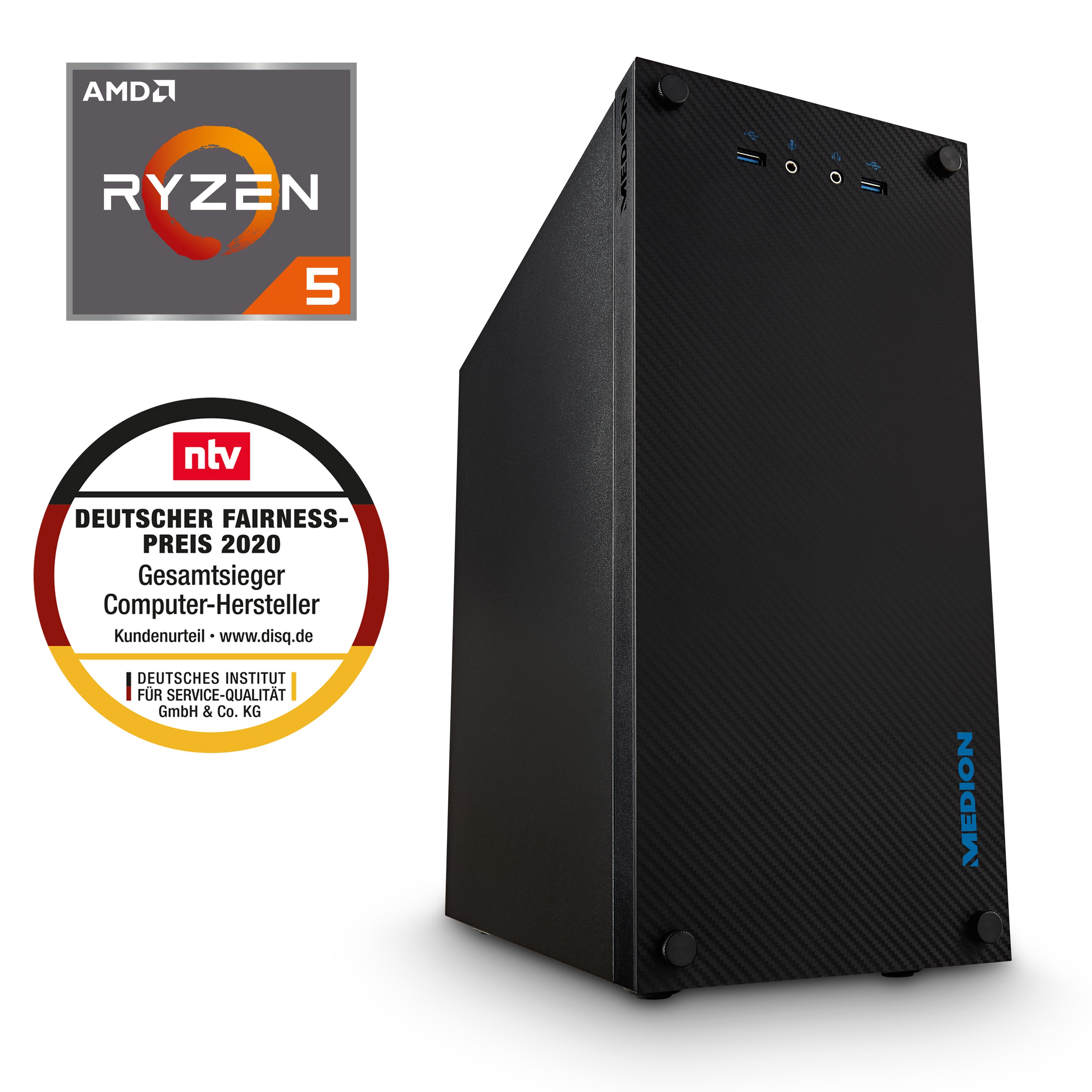 MEDION® E32013, AMD Ryzen™ 5 PRO 4650G, Windows 10 Home, 512 GB SSD, 8 GB RAM, Multimedia PC