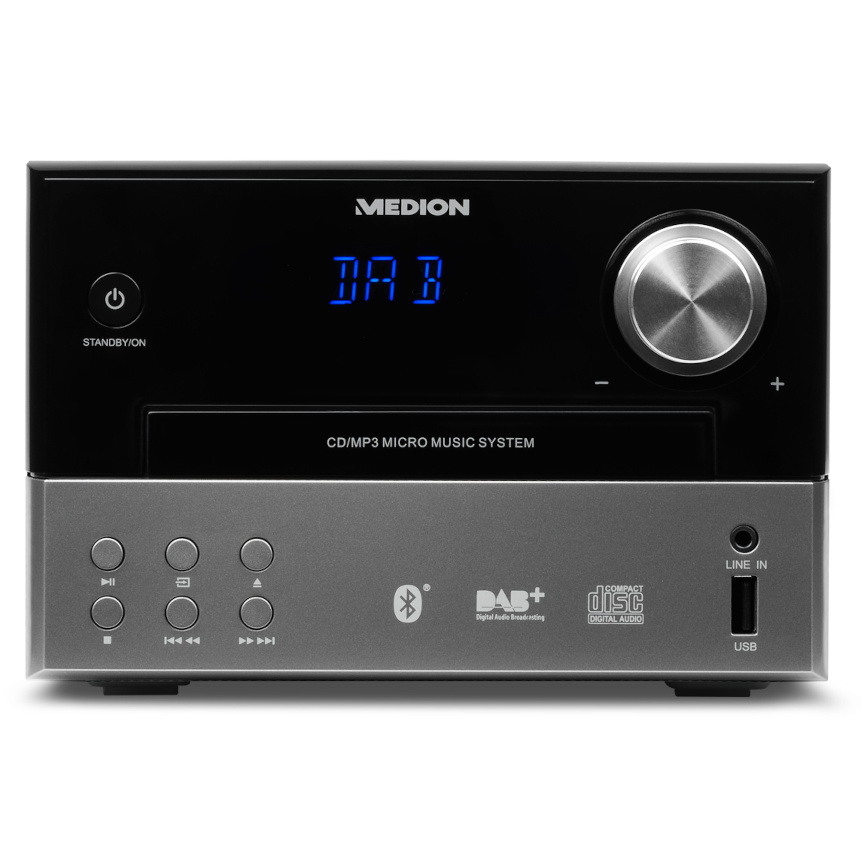 MEDION® LIFE® P64190 Mikro Audio System mit DAB+ und Bluetooth, CD/MP3-Player, USB, AUX-Eingang, UKW/MW-Radio, 2 x 15 W RMS