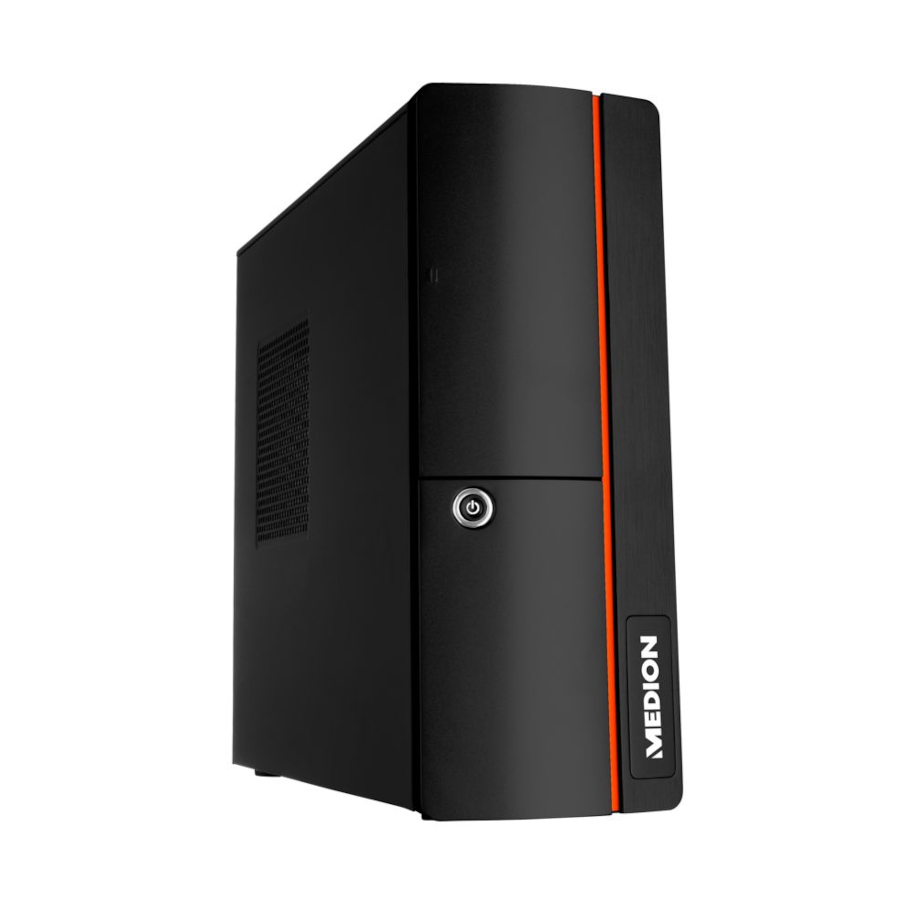 ECOM_MEDION_PC_P8_Front_Side_left_up_schwarz_orange