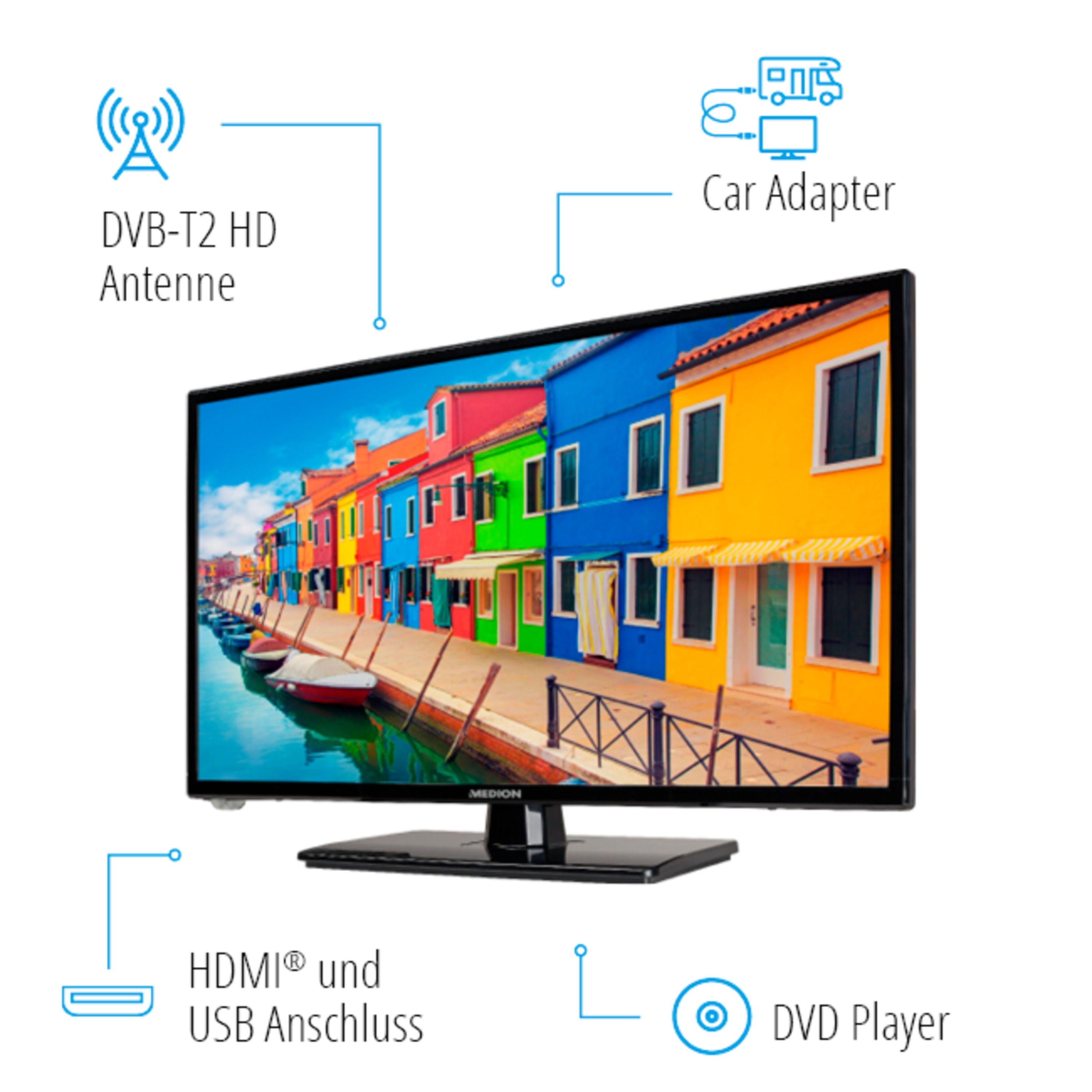 MEDION® LIFE® E12443 Fernseher, 59,9 cm (23,6'') LCD-TV, inkl. DVB-T 2 HD Modul (1 Monat freenet TV gratis) - ARTIKELSET