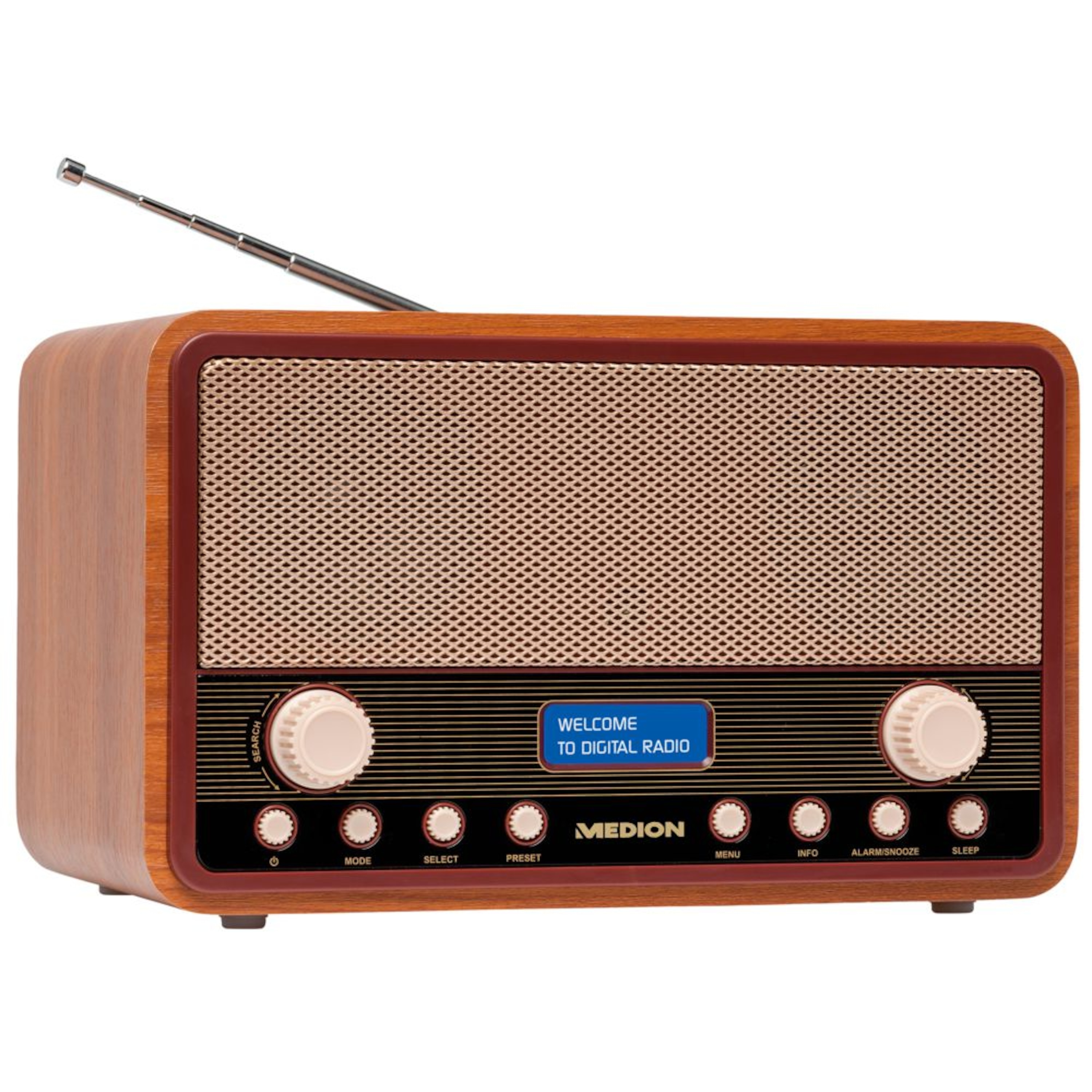 MEDION® LIFE® E66312 DAB+/UKW-Radio im Retro-Look, Dot-Matrix-Display, 20 Senderspeicher, Einschlaf- und Schlummerfunktion, 2 x 20 W max. Musikausgangsleistung  (B-Ware)