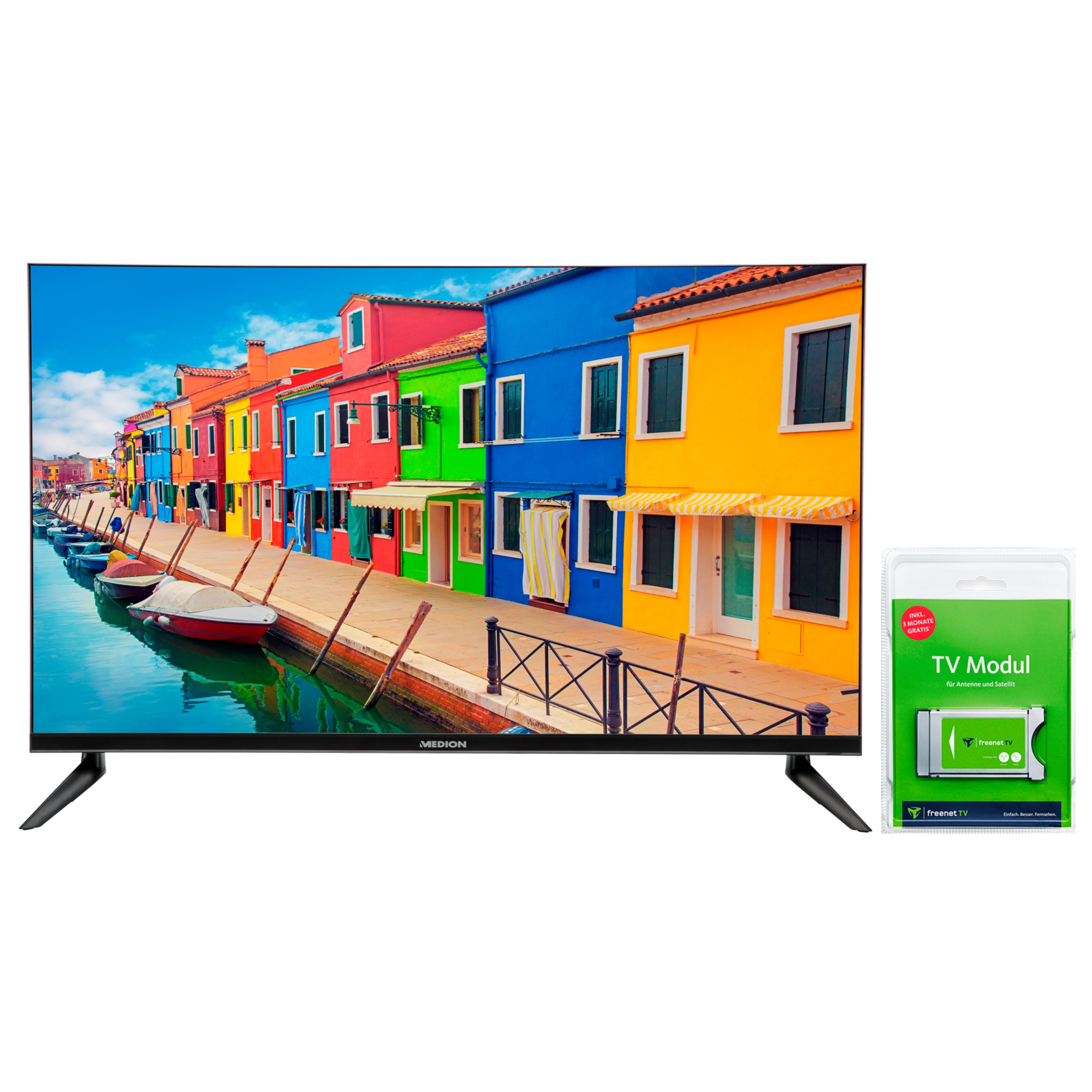 MEDION® LIFE® E13211, LED-Backlight TV, 80 cm (31,5“), inkl. DVB-T 2 HD Modul (3 Monate freenet TV gratis) - ARTIKELSET