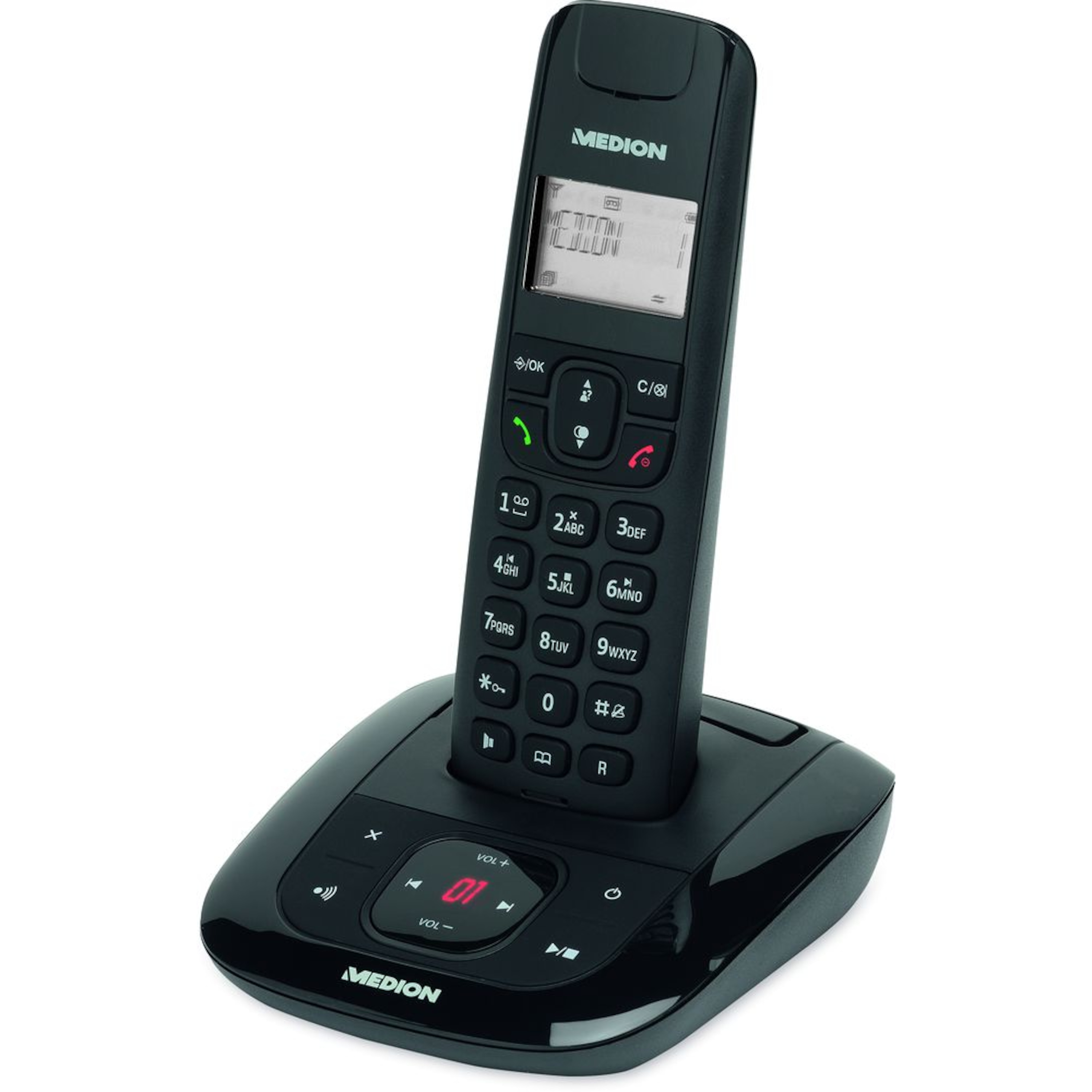MEDION® LIFE® E63190 DECT-Telefon, übersichtliches LC-Display, integrierter und digitaler Anrufbeantworter, ECO-Funktion, komfortable Freisprechfunktion, Hochleistungs-Akkus für Dauergespräche, beleuchtete Tasten