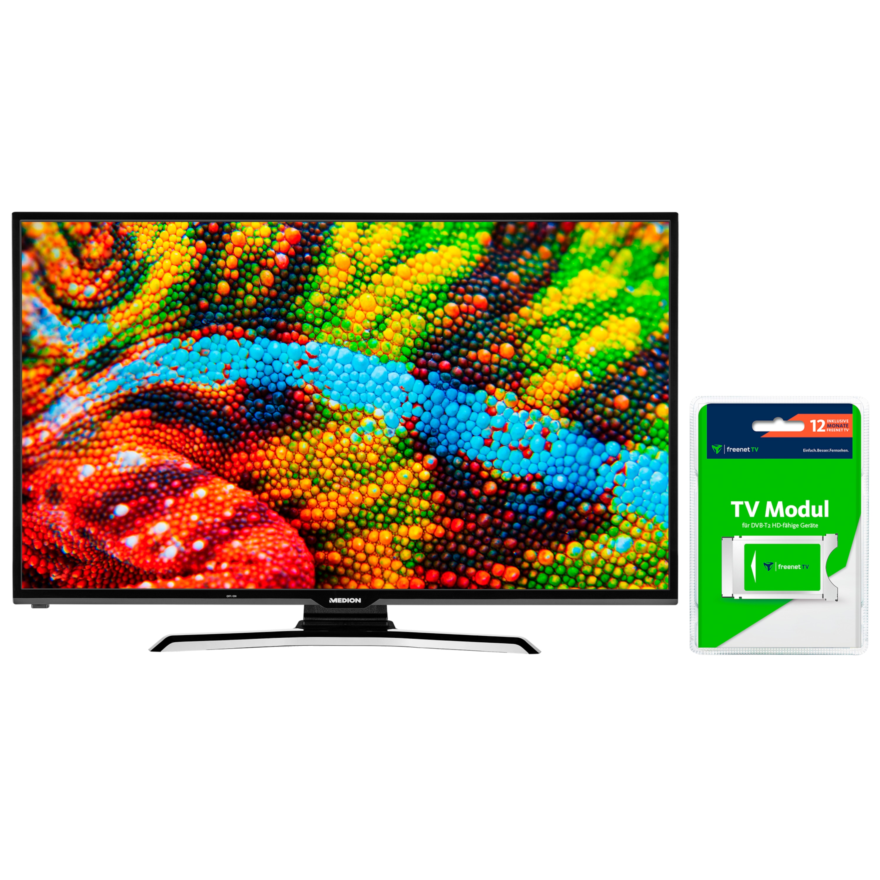 MEDION® LIFE® P13939 Smart-TV, 97,8 cm (39'') HD Fernseher, inkl. DVB-T 2 HD Modul (12 Monate freenet TV gratis) - ARTIKELSET