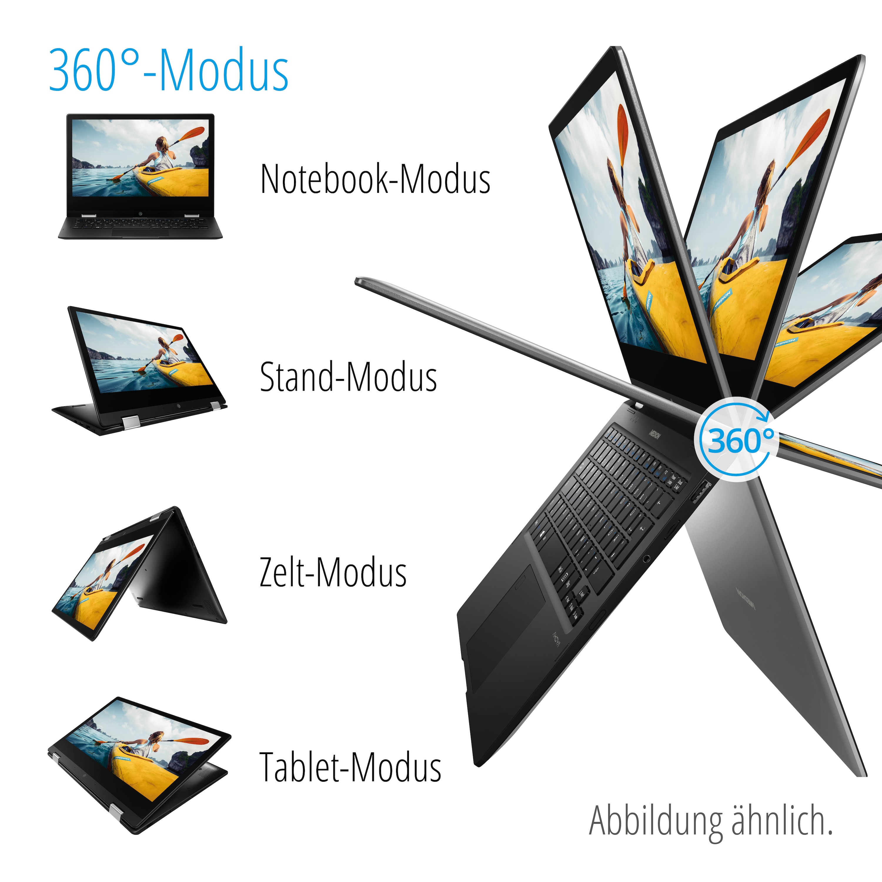 MEDION® AKOYA® E3221, Intel® Celeron® N4000, Windows 10 Home (S Modus), 33,7 cm (13,3'') FHD Touch-Display, 128 GB Flash, 4 GB RAM, Convertible