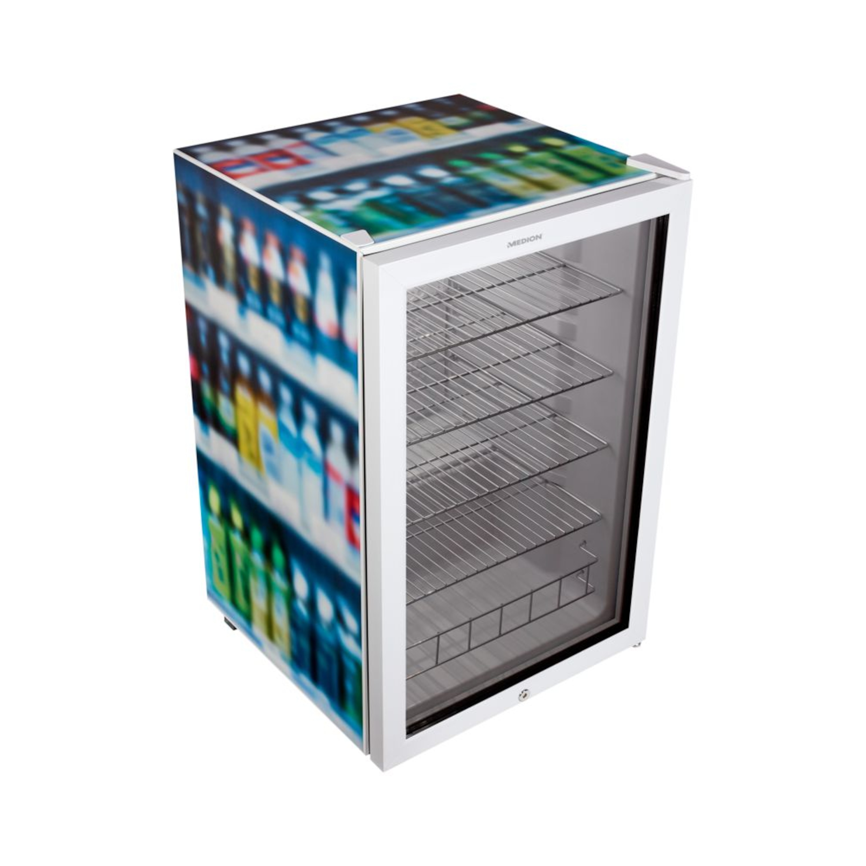 MEDION® Getränkekühlschrank MD 37483, 115 L Fassungsvermögen, 120 Dosen à 0,5 L, LED Innenbeleuchtung, Temperaturbereich 0-10 °C  (B-Ware)