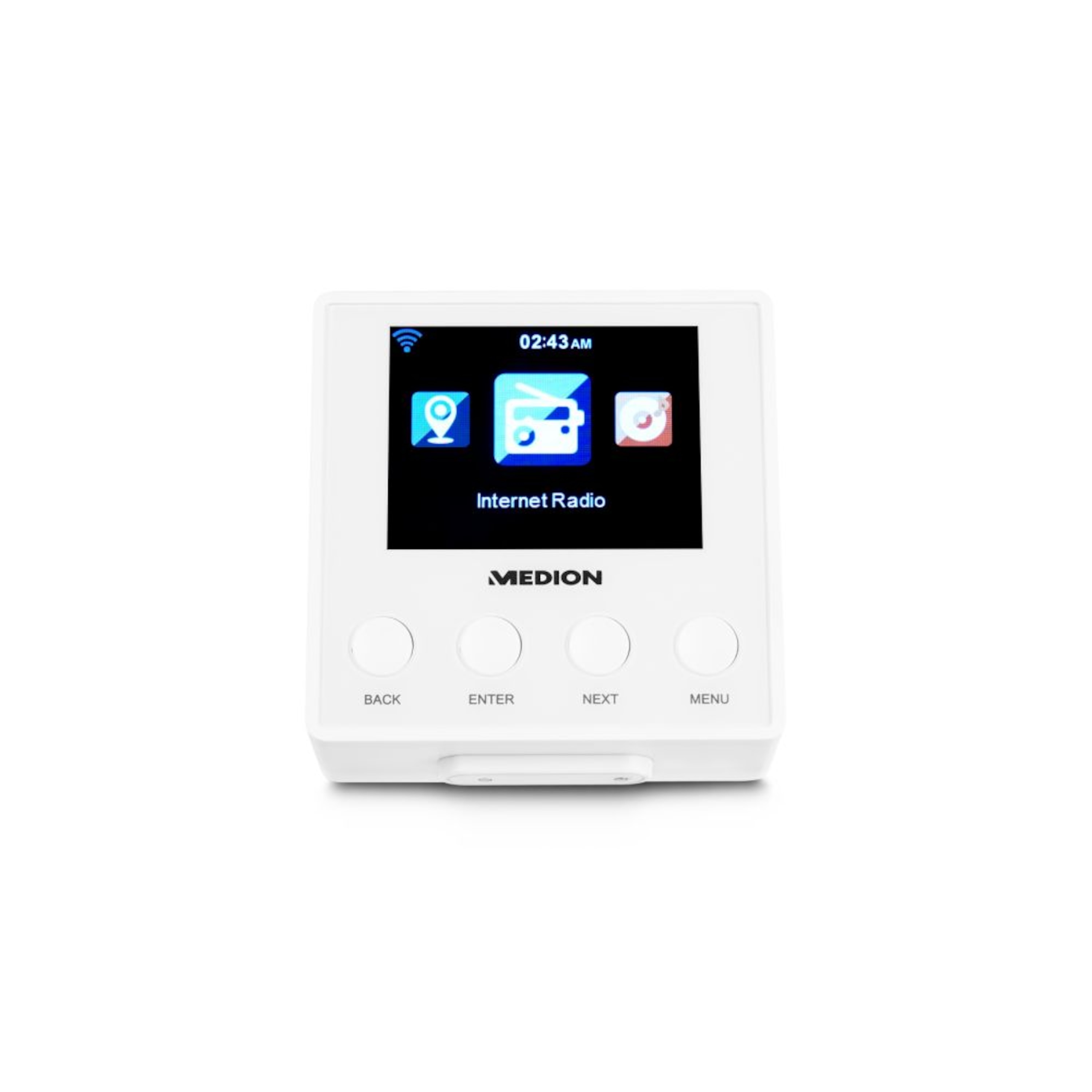 MEDION® E85032 Steckdosen Internetradio, 6,1 cm/2,4" TFT Farbdisplay, Steuerung per App, DLNA/UPnP kompatibel, WLAN und Bluetooth-Funktion   (B-Ware)