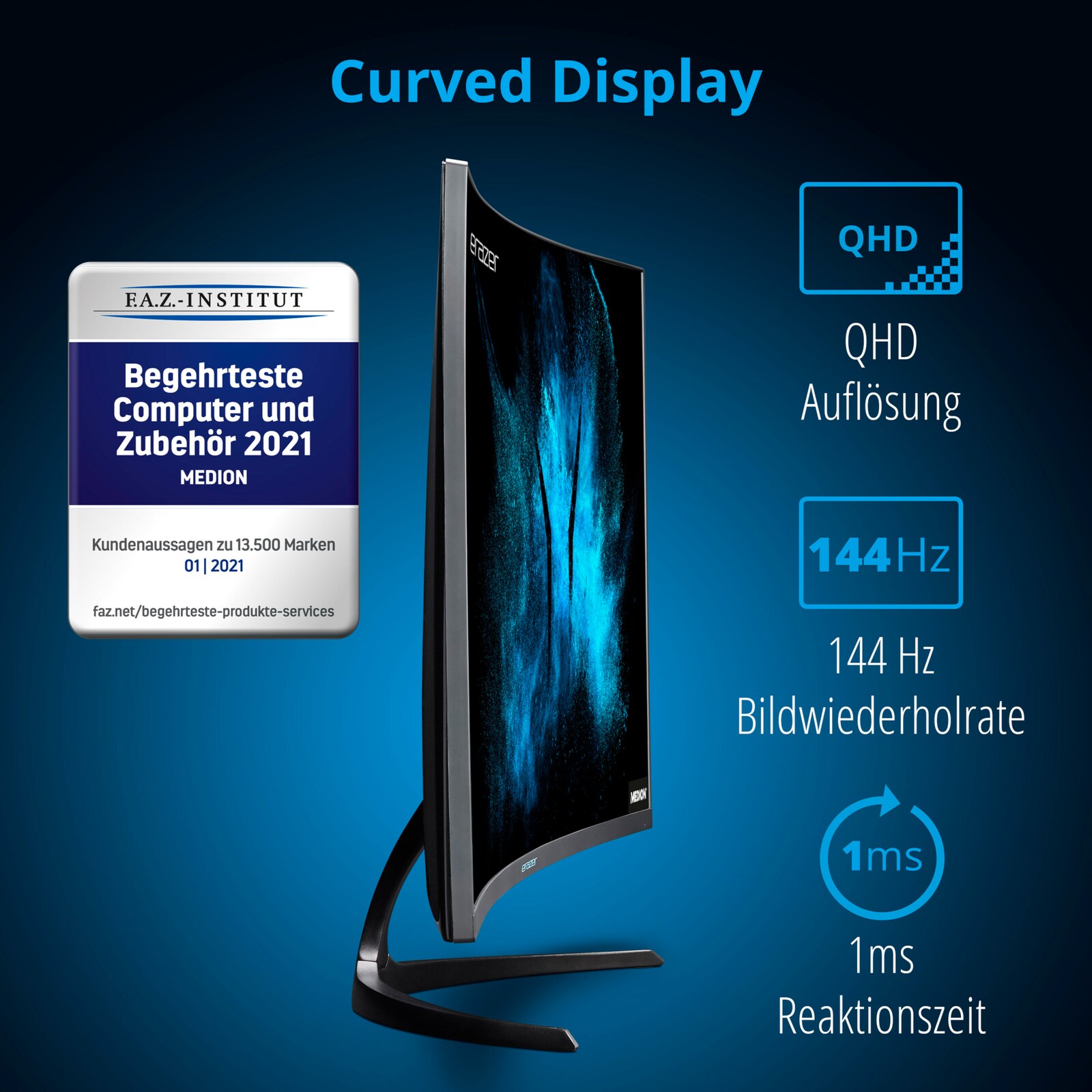 Medion Computer Screen MEDION® ERAZER® X53275 Curved Widescreen Monitor