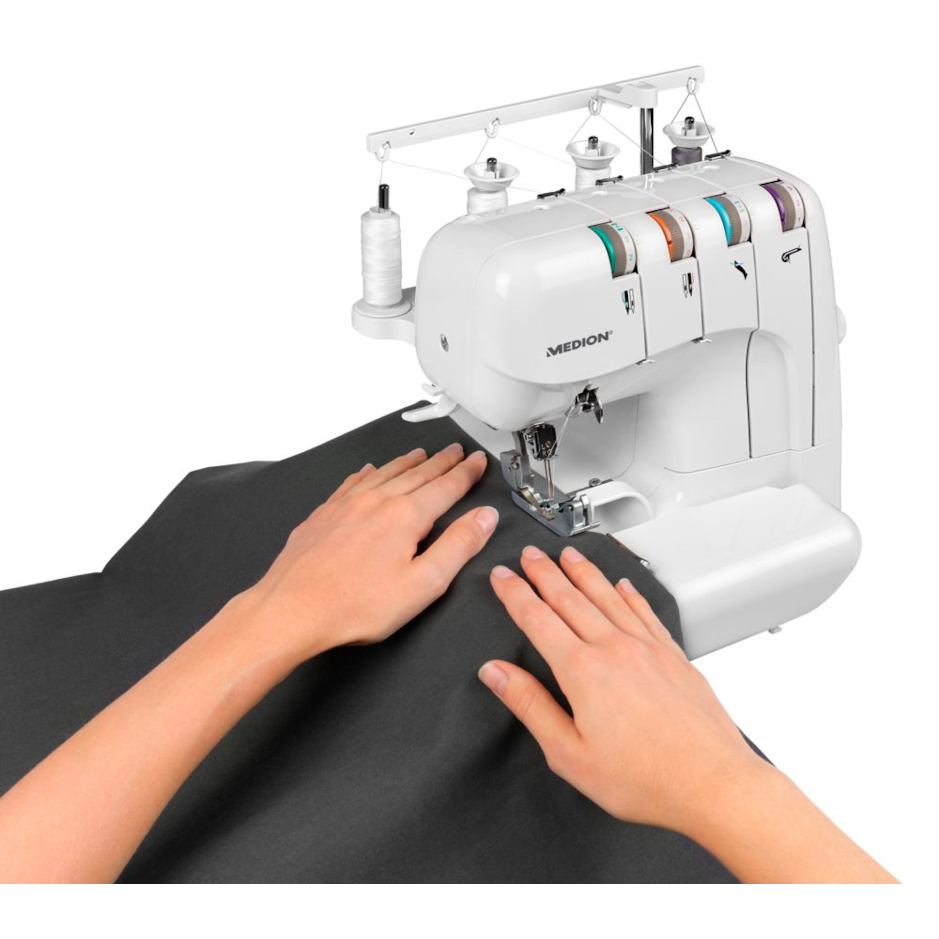 MEDION® Overlock Nähmaschine MD 18030 zum Schneiden, Nähen und Versäubern in einem Arbeitsgang mit Differentialtransport, Schnappfußautomatik & separat einstellbarer Fadenspannung