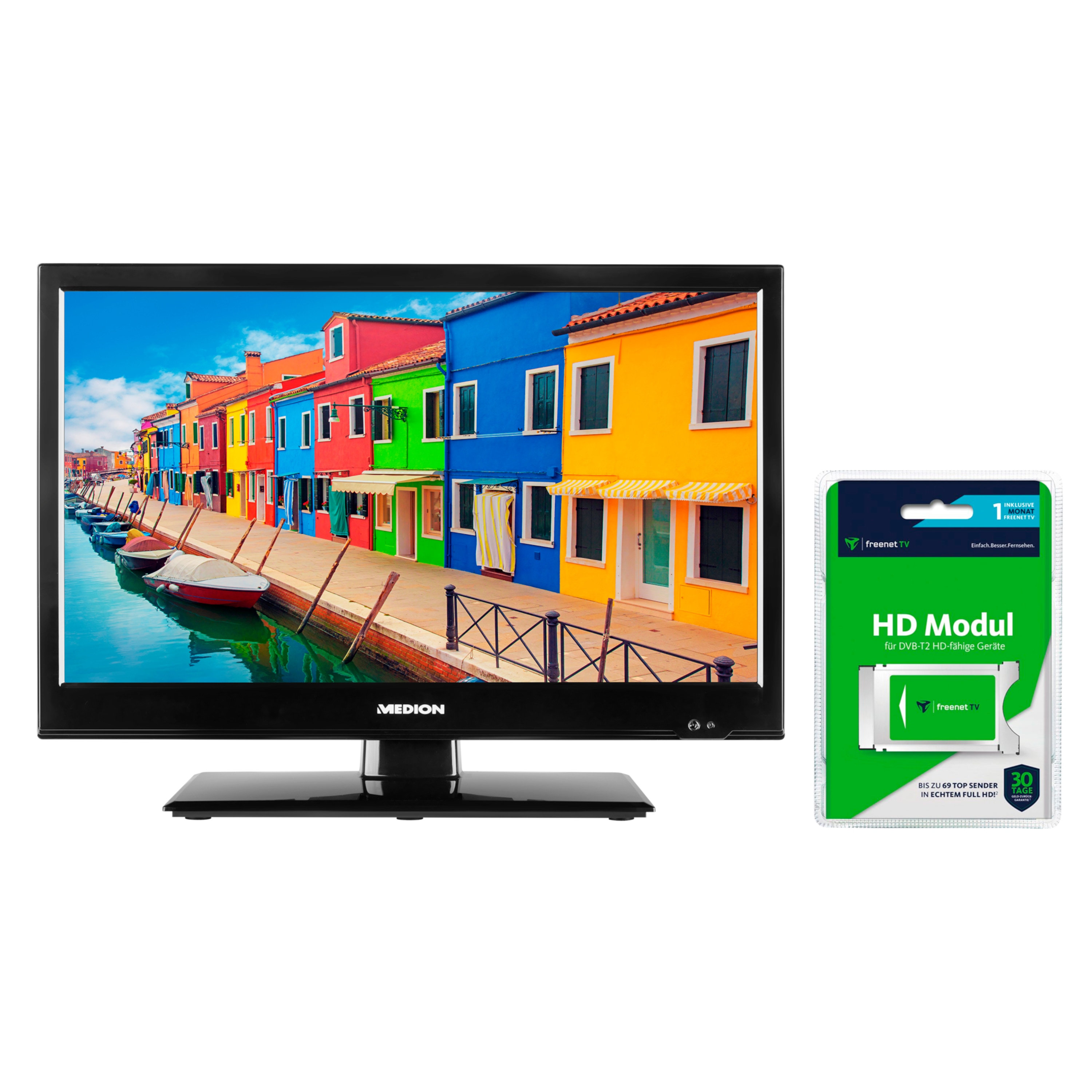 MEDION® LIFE® E11940 Fernseher, 47 cm (18,5'') LCD-TV, inkl. DVB-T 2 HD Modul (1 Monat freenet TV gratis) - ARTIKELSET