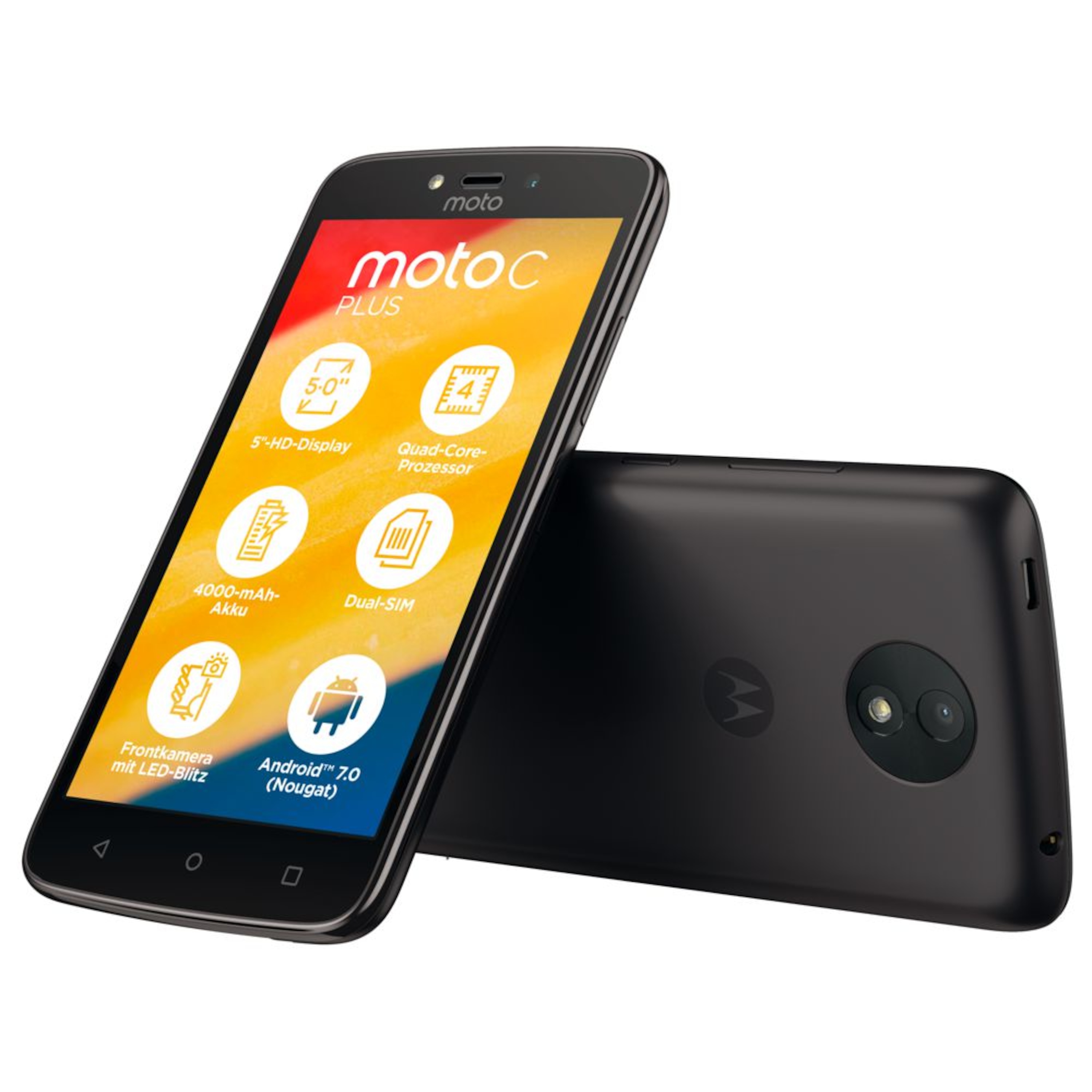 MOTOROLA Moto C Plus Smartphone, 12,7 cm (5") HD Display, Android™ 7.0, 16 GB Speicher, Quad-Core-Prozessor, Dual-SIM, LTE