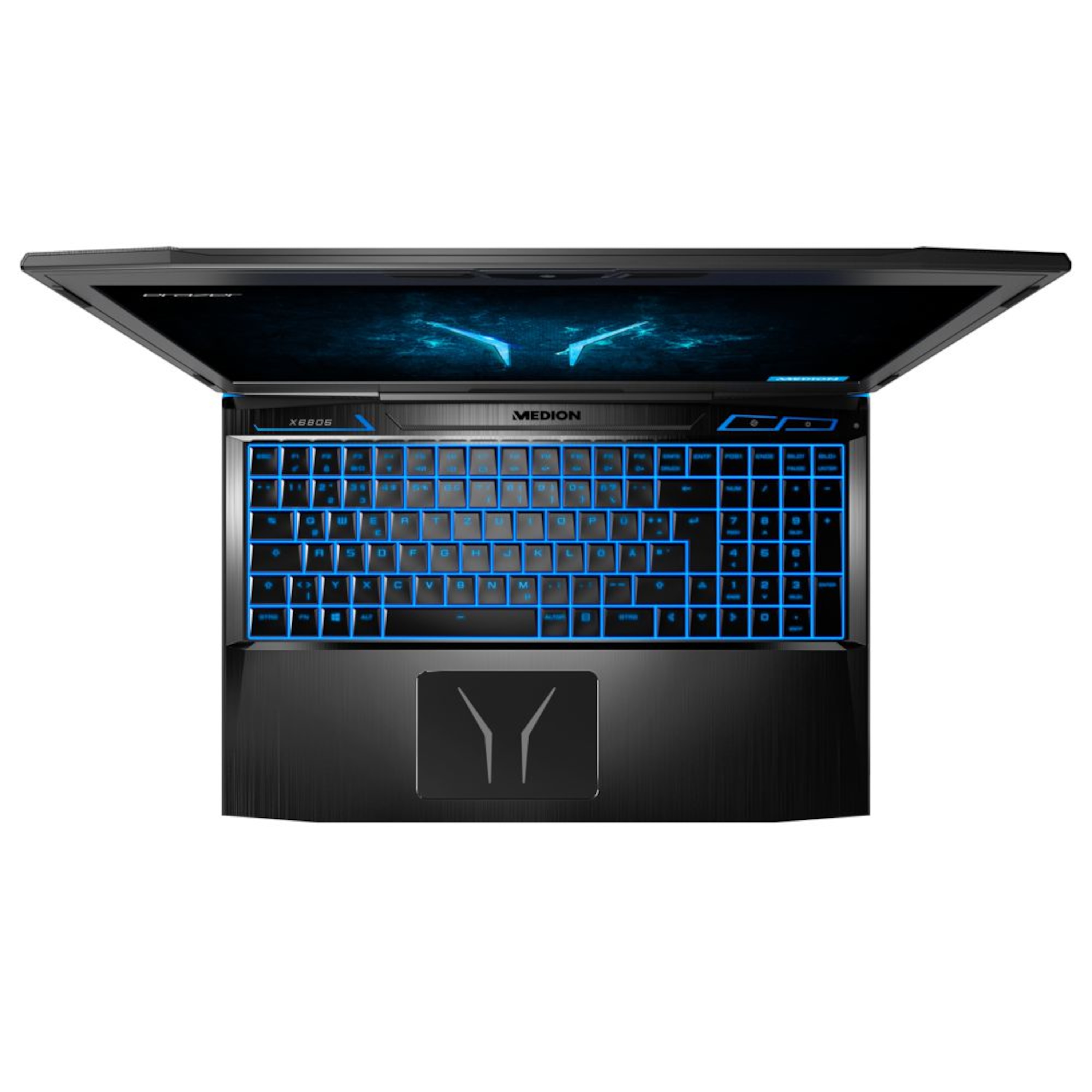 ECOM_MEDION_ERAZER_NB_X6805_Front_Top_Down_open