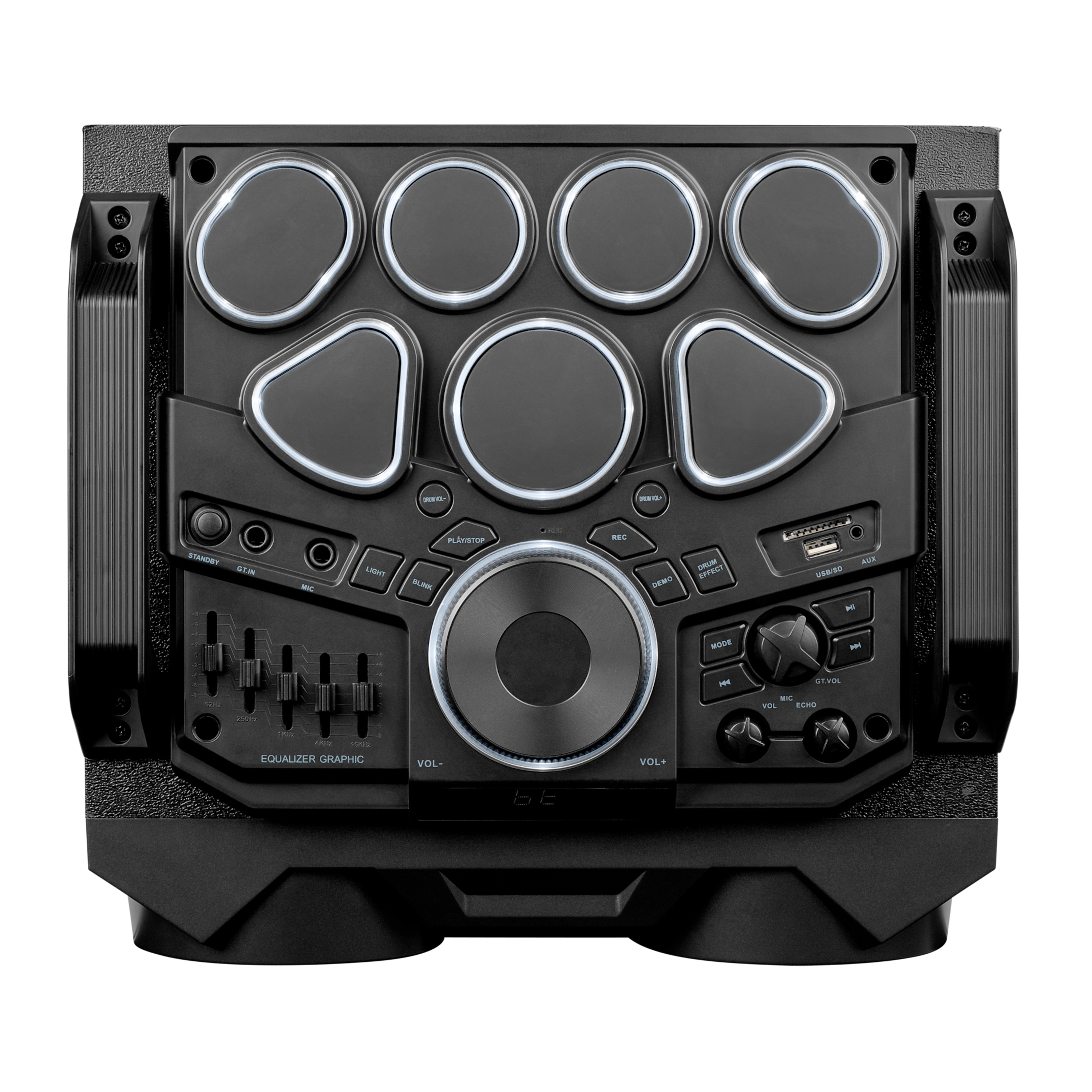 MEDION® LIFE® X64050 Partylautsprecher mit Drum Pads, Bluetooth®, LED Lichteffekte, kraftvolle Bässe, Gitarreneingang, inkl. Mikrofon, 2 x 1000 W max. Musikausgangsleistung