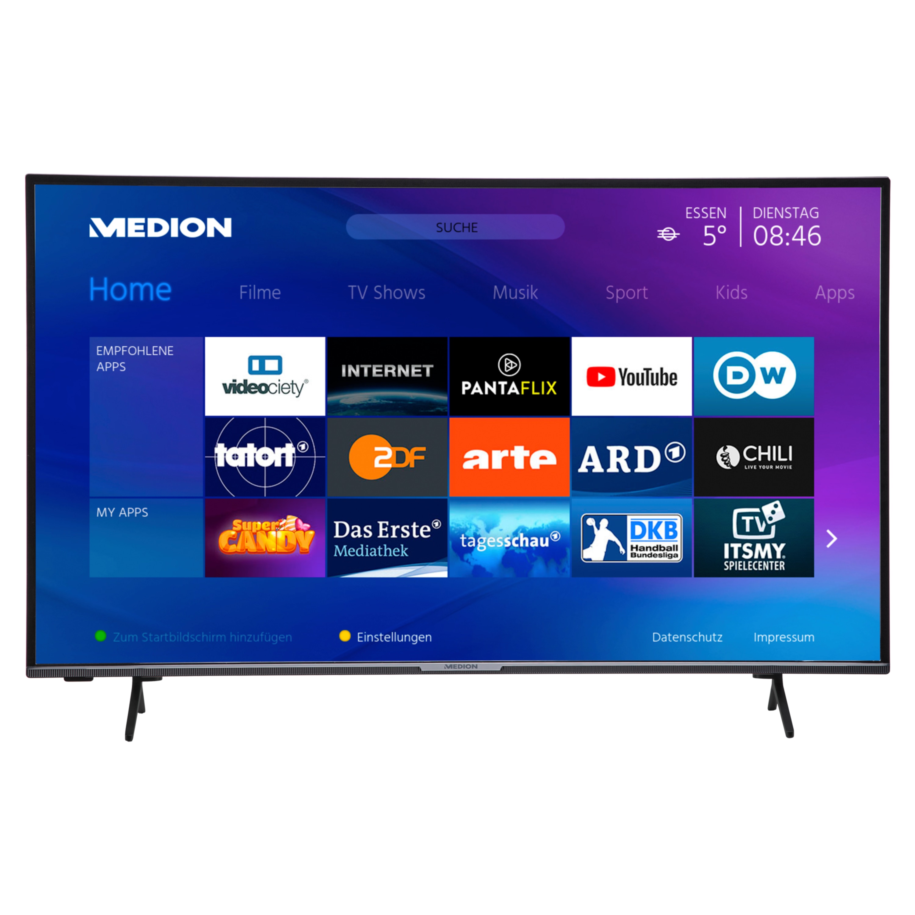 MEDION® LIFE® X14306 Smart-TV, 108 cm (43'') Ultra HD Display, HDR, Micro Dimming, PVR ready, Netflix, Amazon Prime Video, Bluetooth®, DTS HD Sound, HD Triple Tuner, CI+