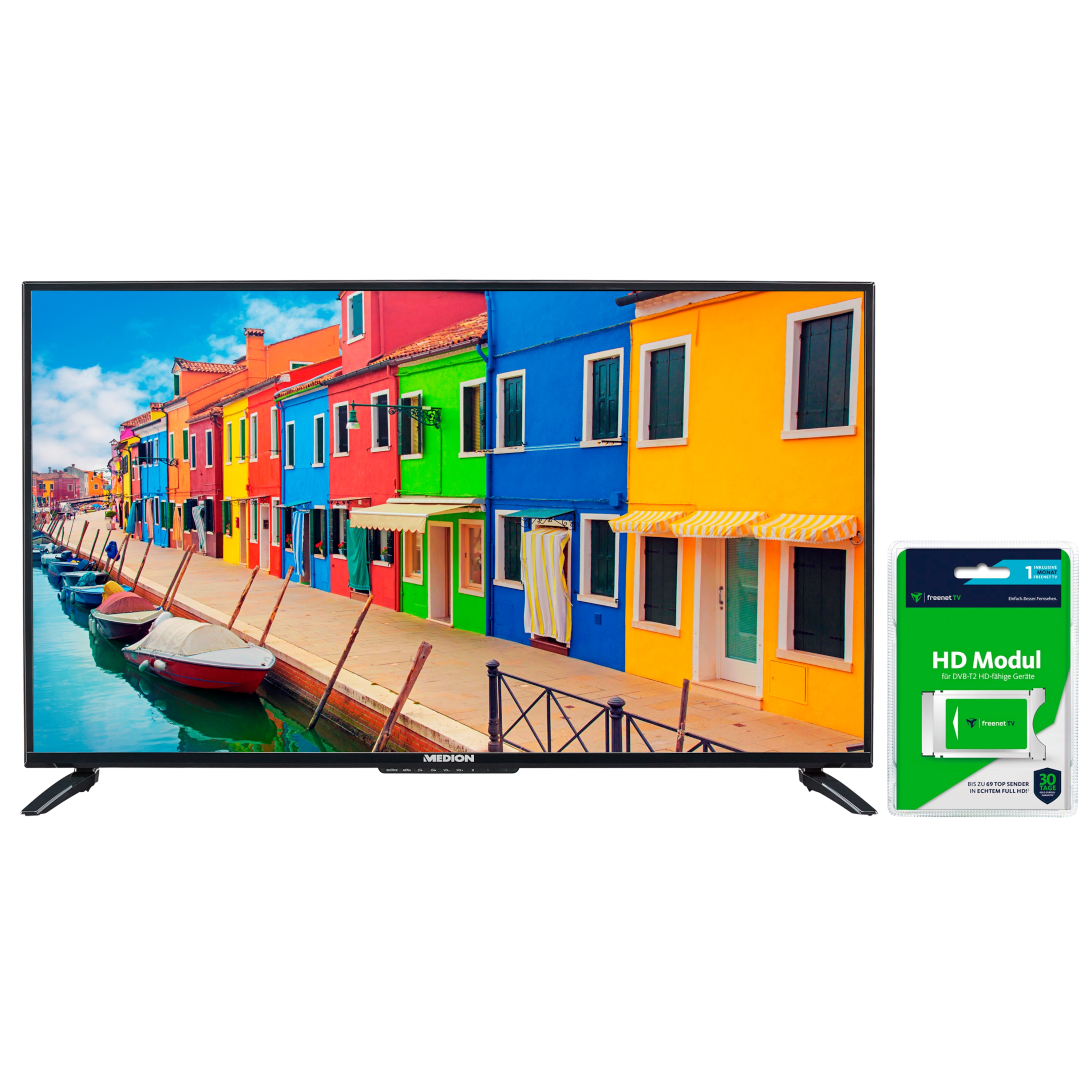 MEDION® LIFE® E14013 TV, 100,3 cm (40'') Full HD Fernseher, inkl. DVB-T 2 HD Modul (1 Monat freenet TV gratis) - ARTIKELSET