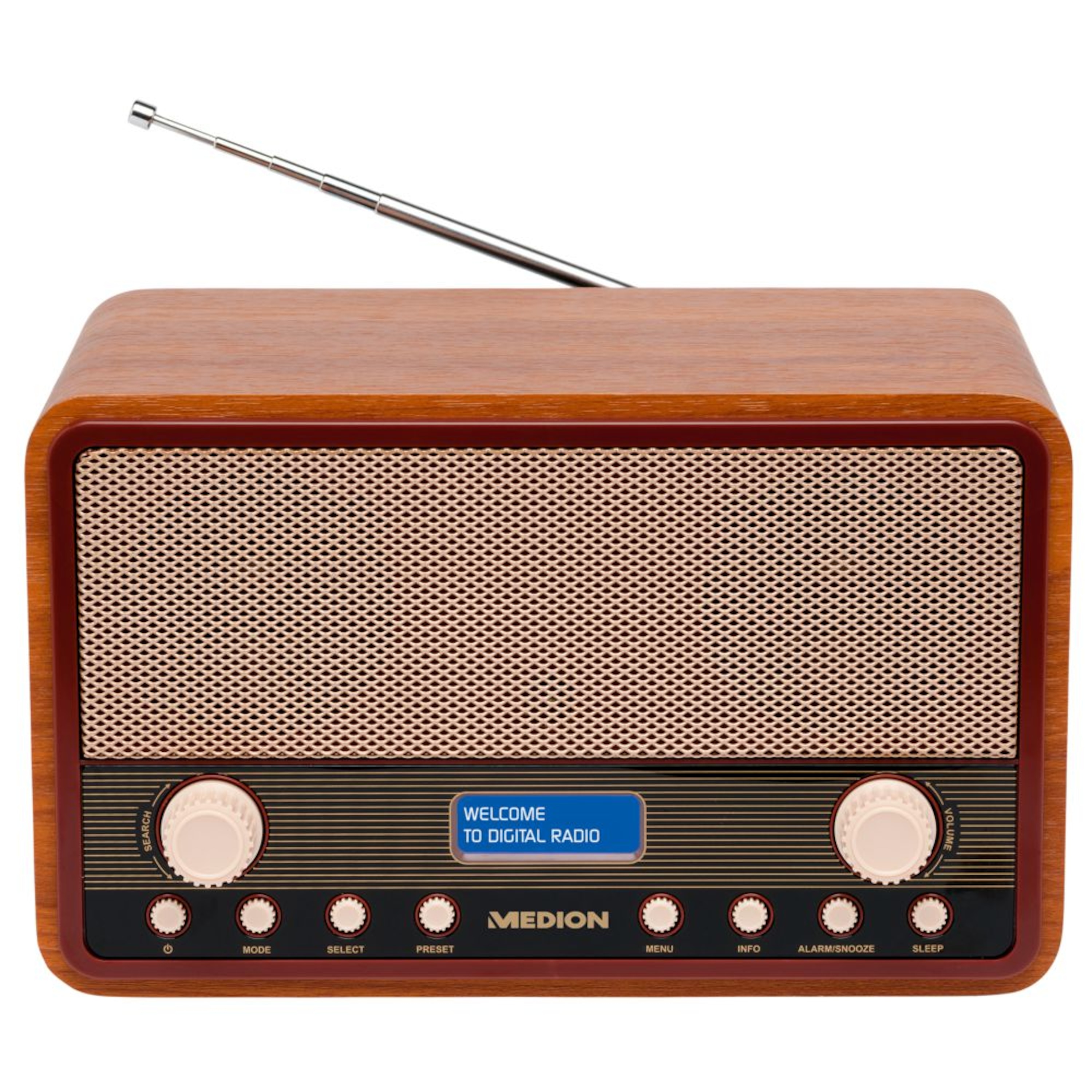 MEDION® LIFE® E66312 DAB+/UKW-Radio im Retro-Look, Dot-Matrix-Display, 20 Senderspeicher, Einschlaf- und Schlummerfunktion, 2 x 20 W max. Musikausgangsleistung  (B-Ware)