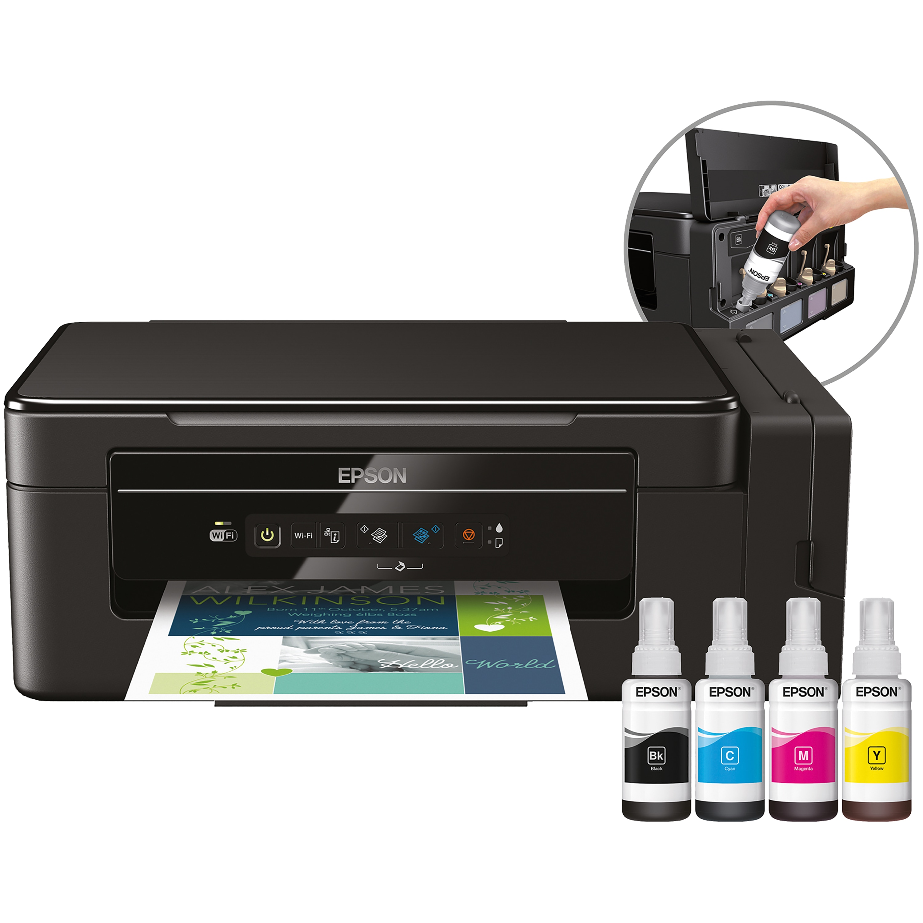 EPSON 3-in-1 Tintenstrahldrucker EcoTank ET-2600 mit Wi-Fi, Drucken, Scannen und Kopieren, Drucken ohne Patronen, kostengünstig & benutzerfreundlich
