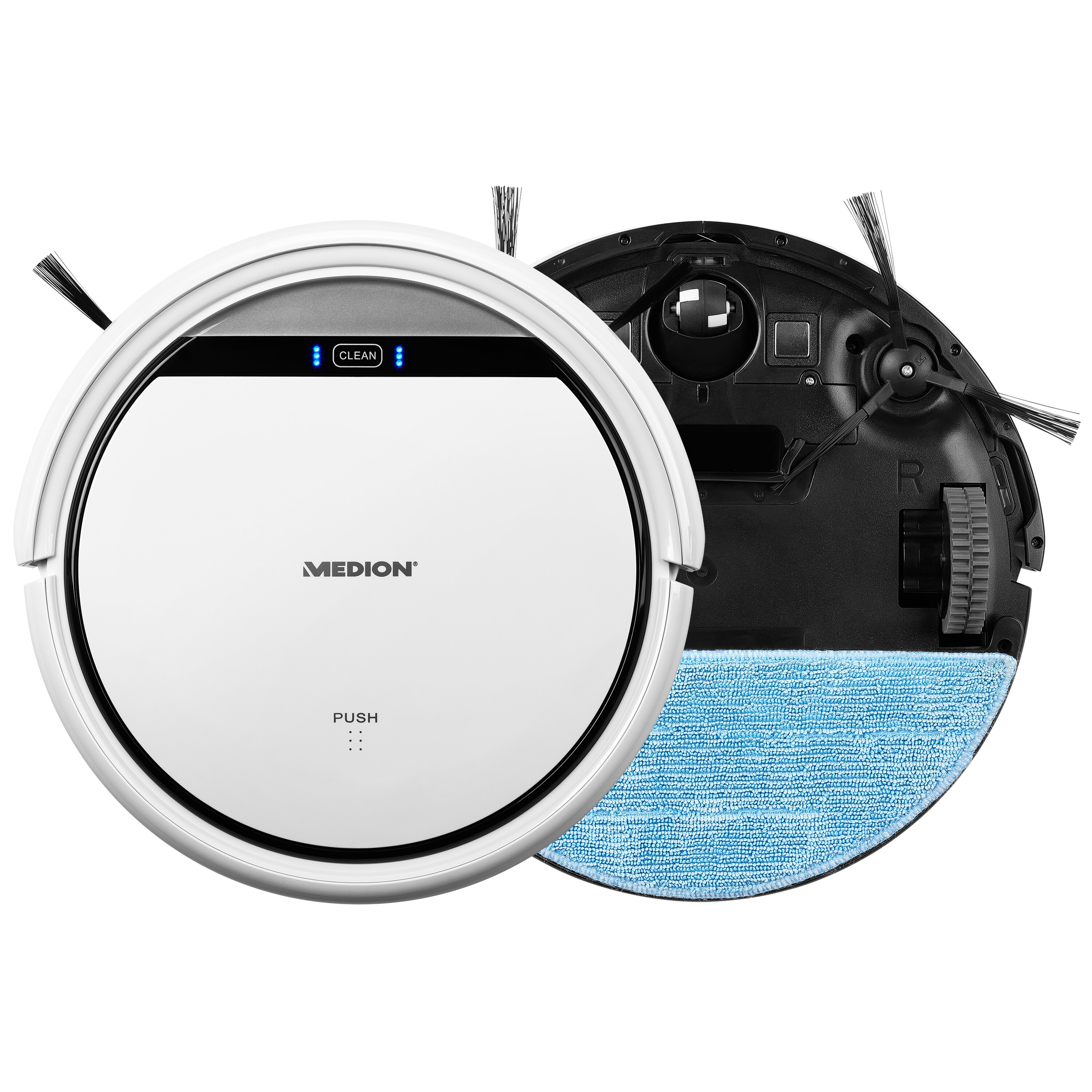 MEDION® Saugroboter mit Wischfunktion MD 18501, Reinigung von Staub, Haaren & Pollen, Tierhaar optimiert, Programmierfunktion, 90 Min. Laufzeit & automatische Aufladung