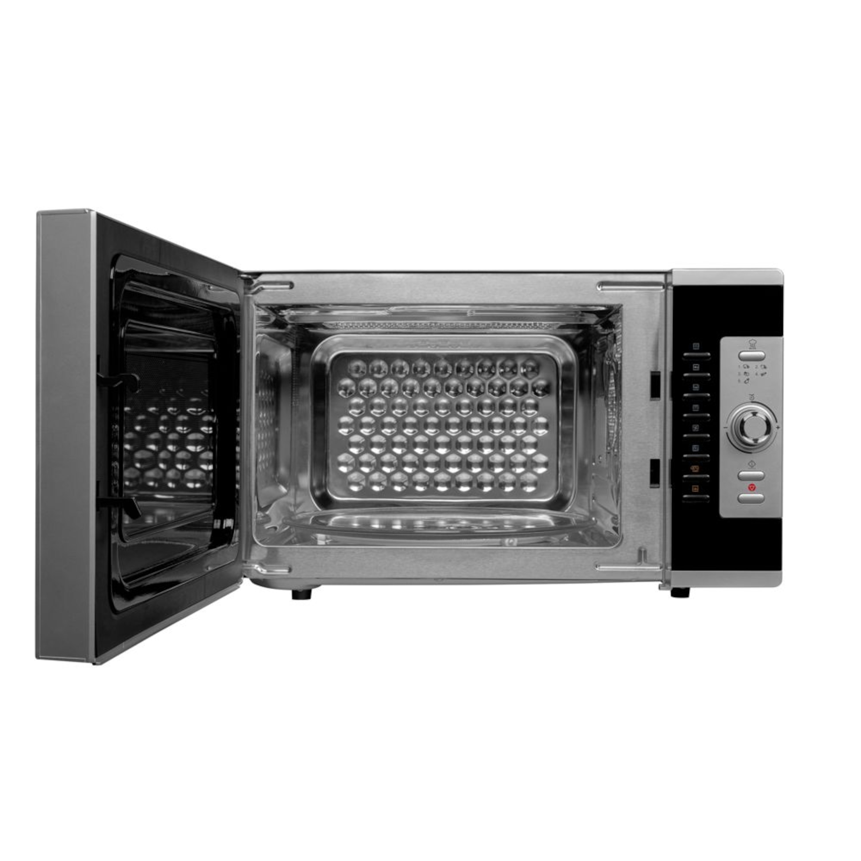 ECOM_MEDION_HW_MD18502_Mikrowelle_silber_Front_open