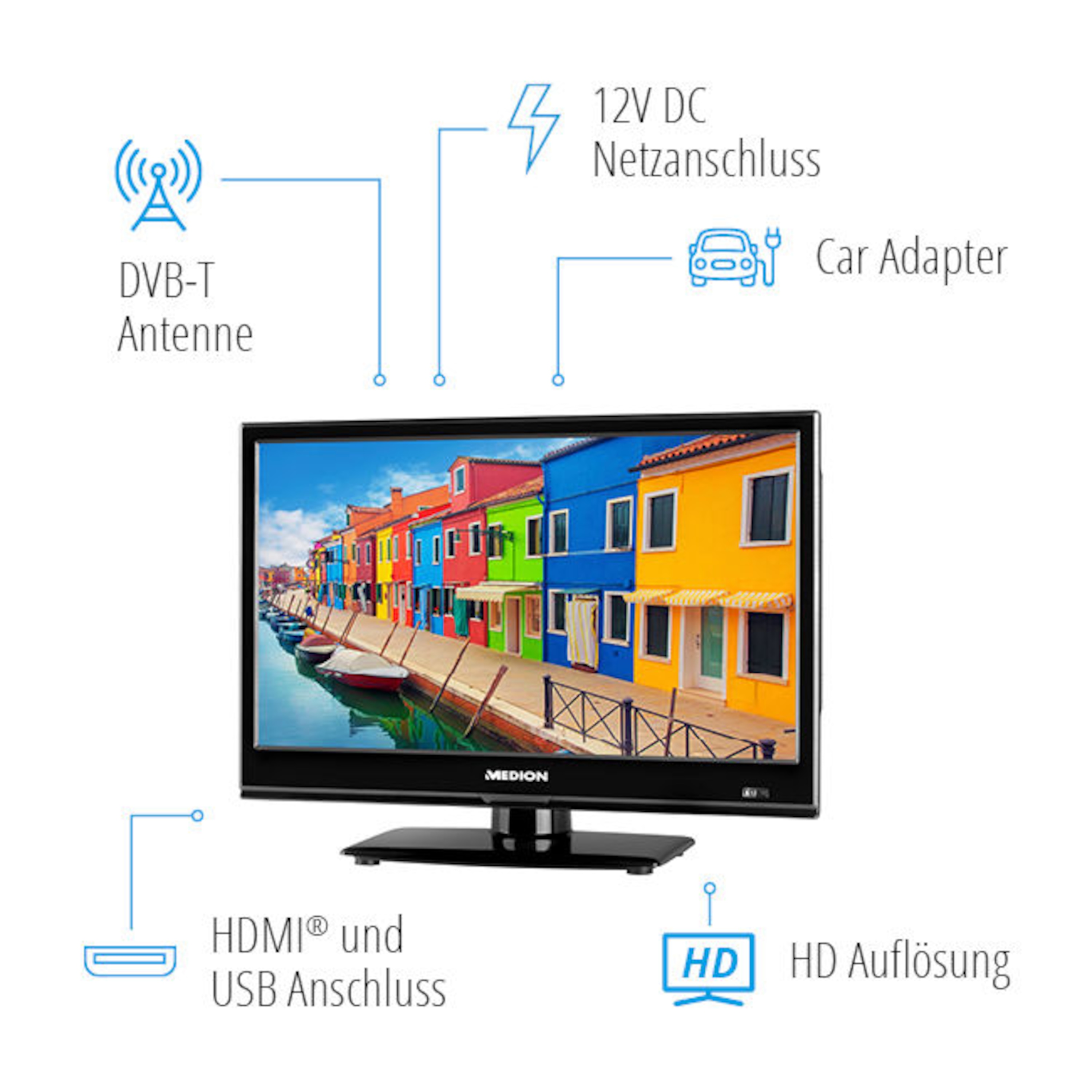 MEDION® LIFE® E11940 Fernseher, 47 cm (18,5'') LCD-TV, inkl. DVB-T 2 HD Modul (1 Monat freenet TV gratis) - ARTIKELSET