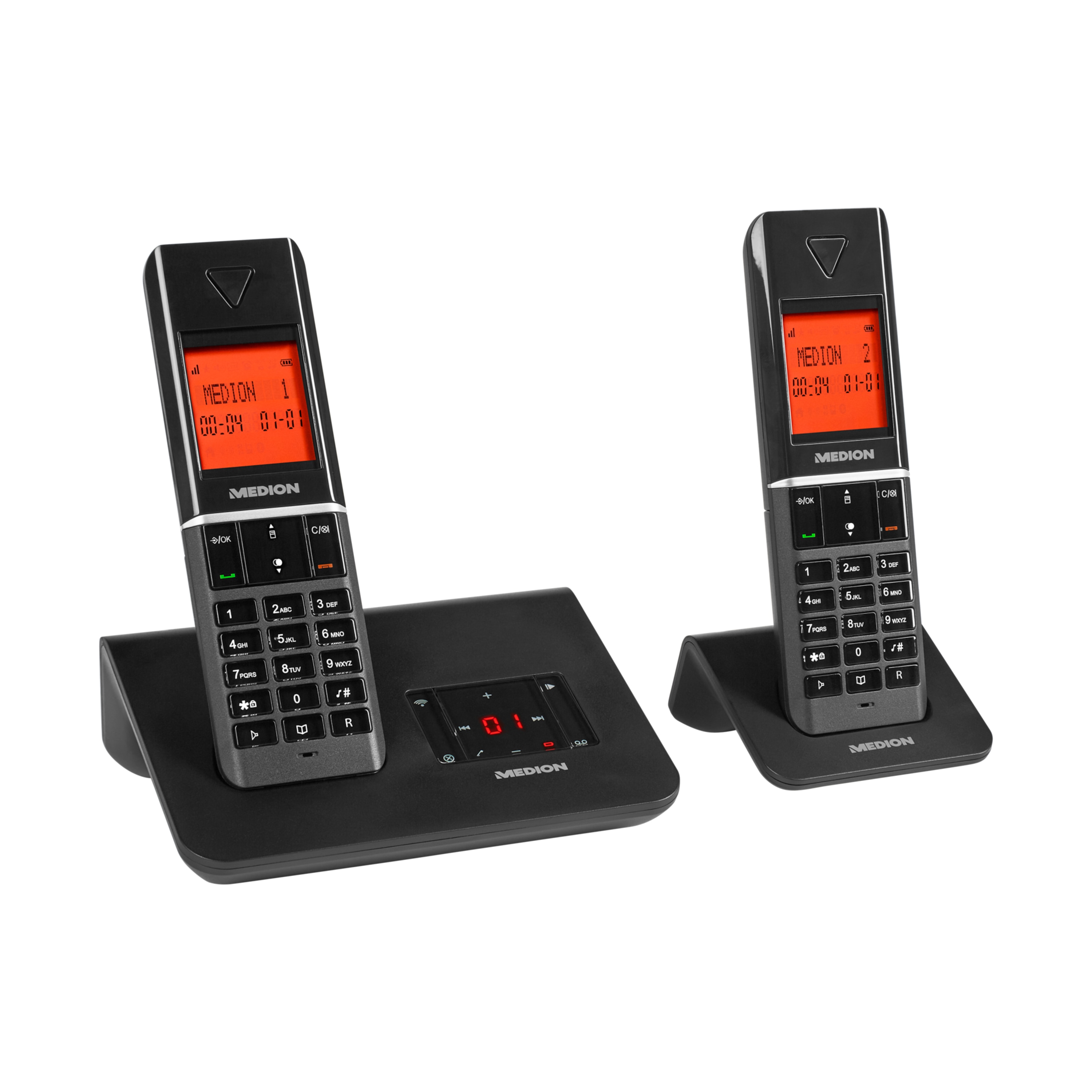 MEDION® LIFE® E63041 DECT Telefon mit Basisstation und 2 Mobilteilen, Anrufbeantworter, ECO Funktion