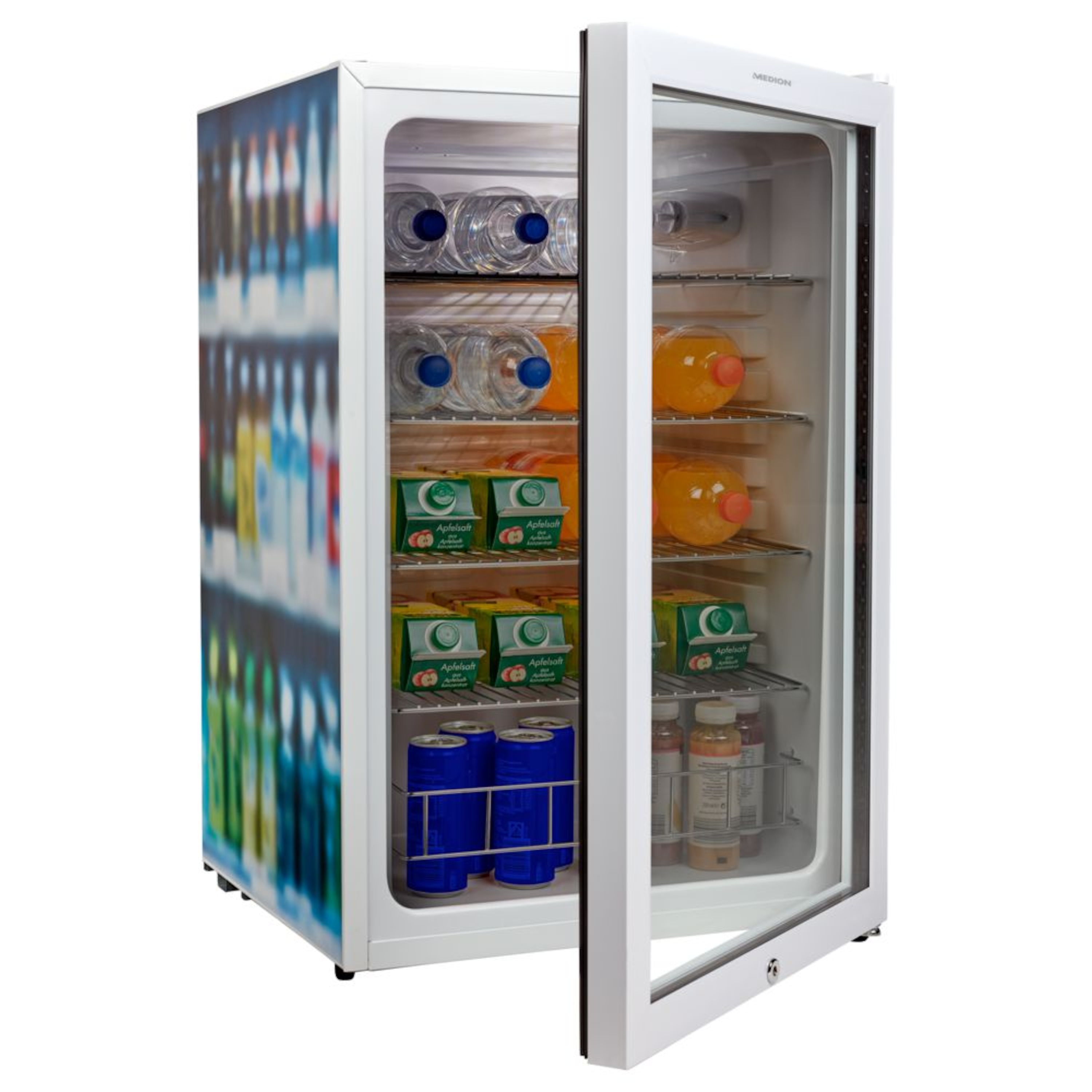MEDION® Getränkekühlschrank MD 37483, 115 L Fassungsvermögen, 120 Dosen à 0,5 L, LED Innenbeleuchtung, Temperaturbereich 0-10 °C  (B-Ware)