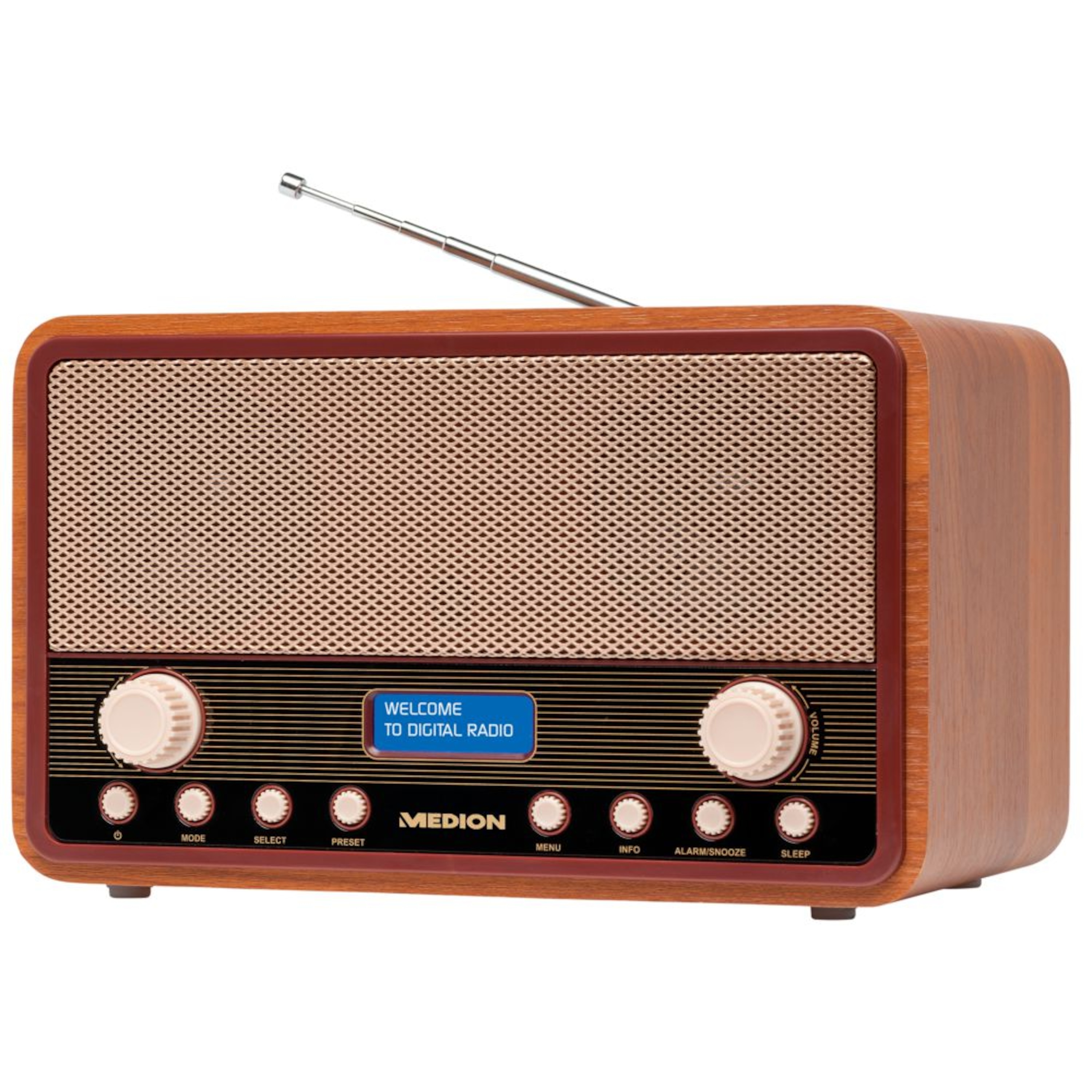 MEDION® LIFE® E66312 DAB+/UKW-Radio im Retro-Look, Dot-Matrix-Display, 20 Senderspeicher, Einschlaf- und Schlummerfunktion, 2 x 20 W max. Musikausgangsleistung  (B-Ware)