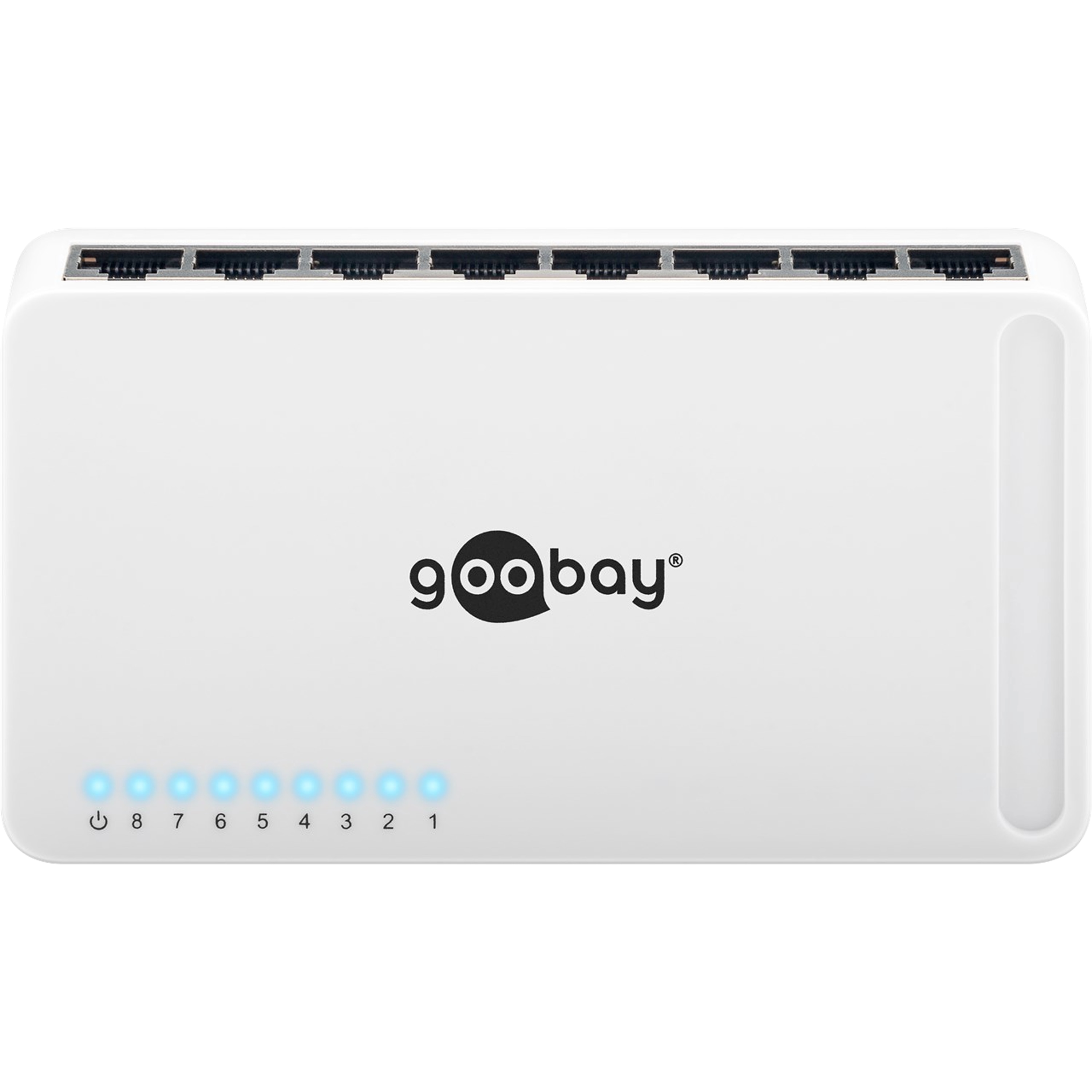 GOOBAY 8 Port Gigabit Ethernet Netzwerk-Switch, mit 8 x RJ45-Anschlüssen 10/100/1000 MBit/s, Green-Power Ethernet, unterstützt Auto-Negotiation Auto MDI/MDIX, Plug & Play