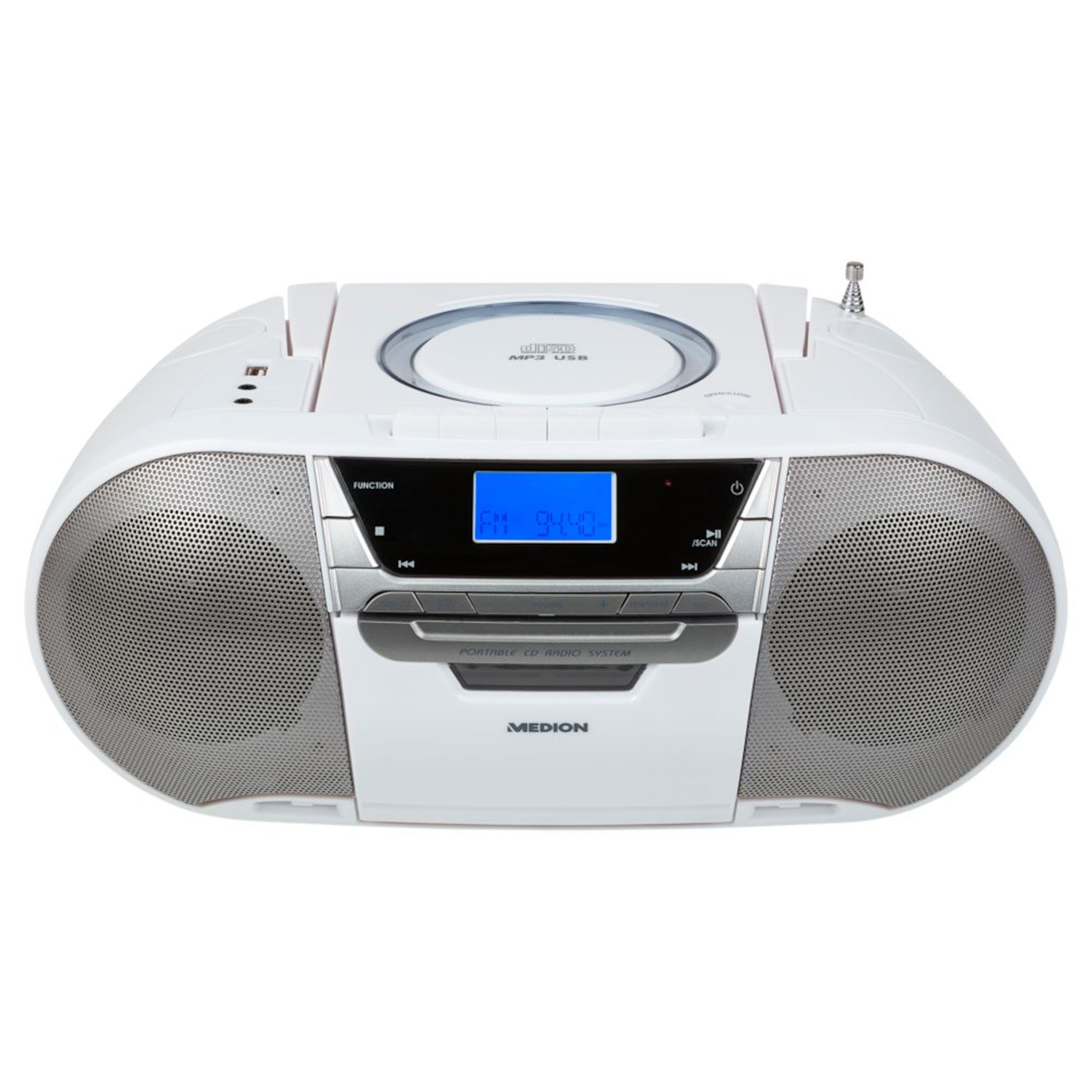 MEDION® LIFE® CD-/MP3-/Kassettenspieler, PLL-UKW Stereo Radio, LC-Display, CD/Mp3 Wiedergabe, USB-Anschluss, Kassettenfach, 2 x 20 W max. Musikausgangsleistung