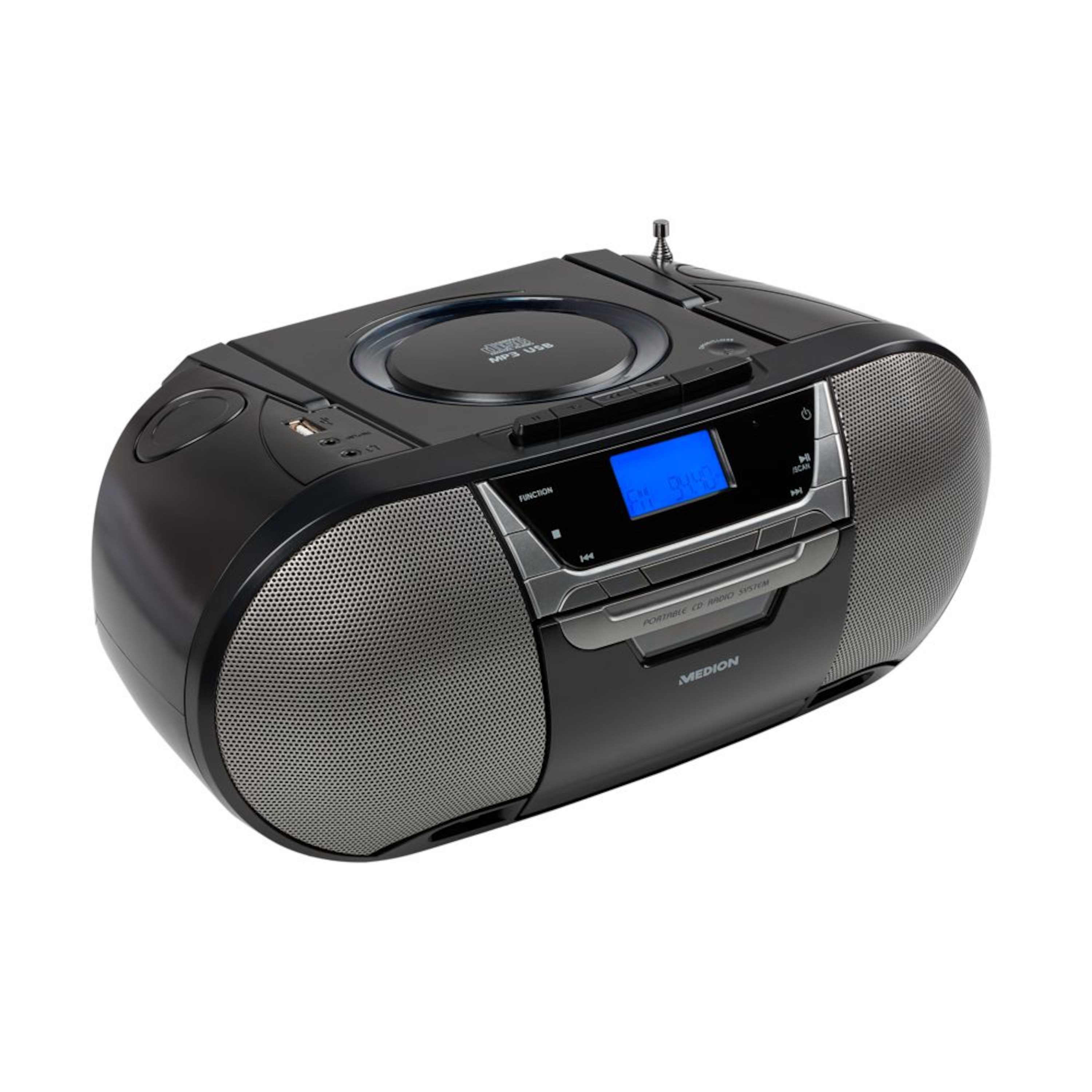 MEDION® LIFE® CD-/MP3-/Kassettenspieler, PLL-UKW Stereo Radio, LC-Display, CD/Mp3 Wiedergabe, USB-Anschluss, Kassettenfach, 2 x 20 W max. Musikausgangsleistung  (B-Ware)