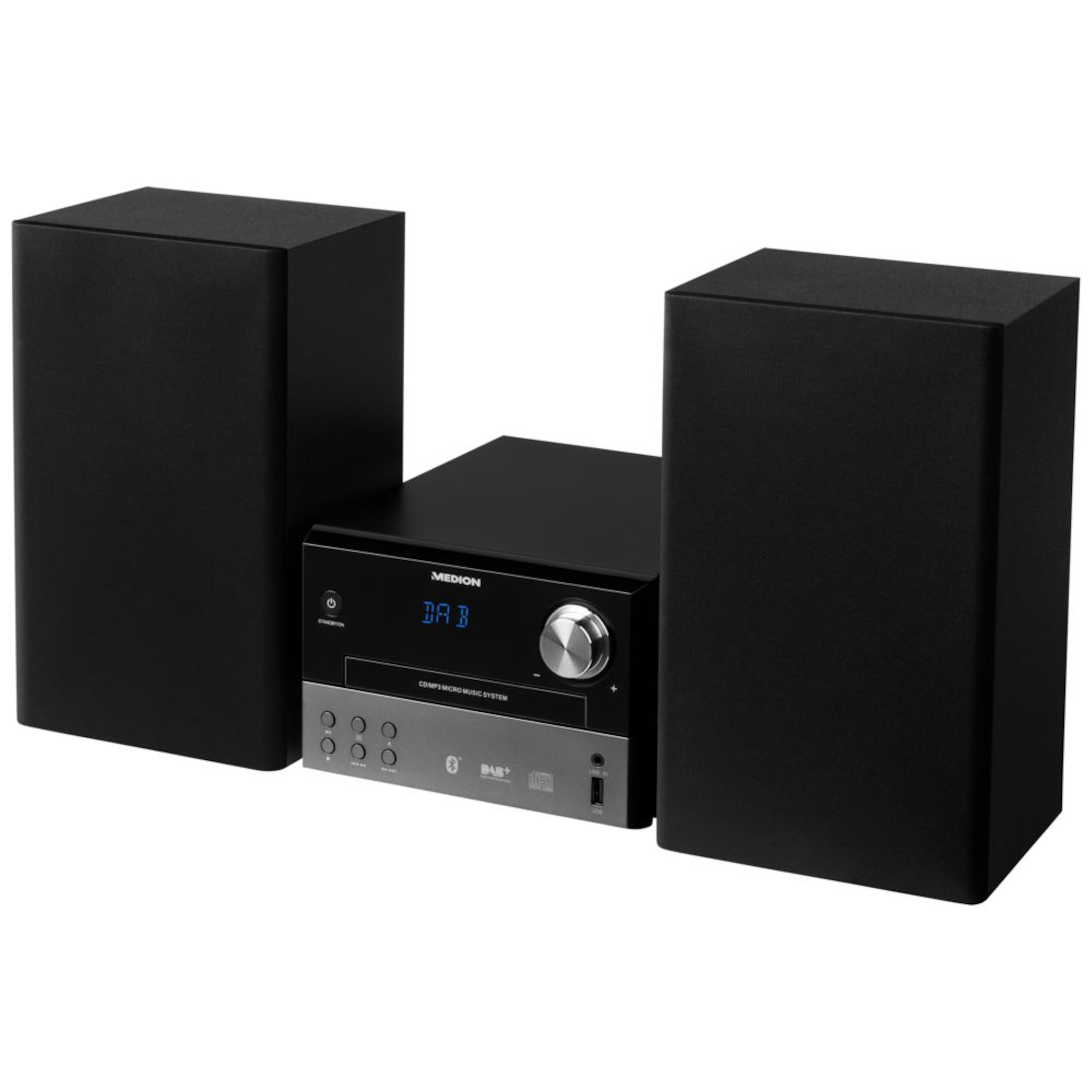 MEDION® LIFE® P64190 Micro-Audio-System mit DAB+ und Bluetooth®, CD/MP3-Player, USB, AUX, UKW/MW-Radio, 2 x 15 W RMS