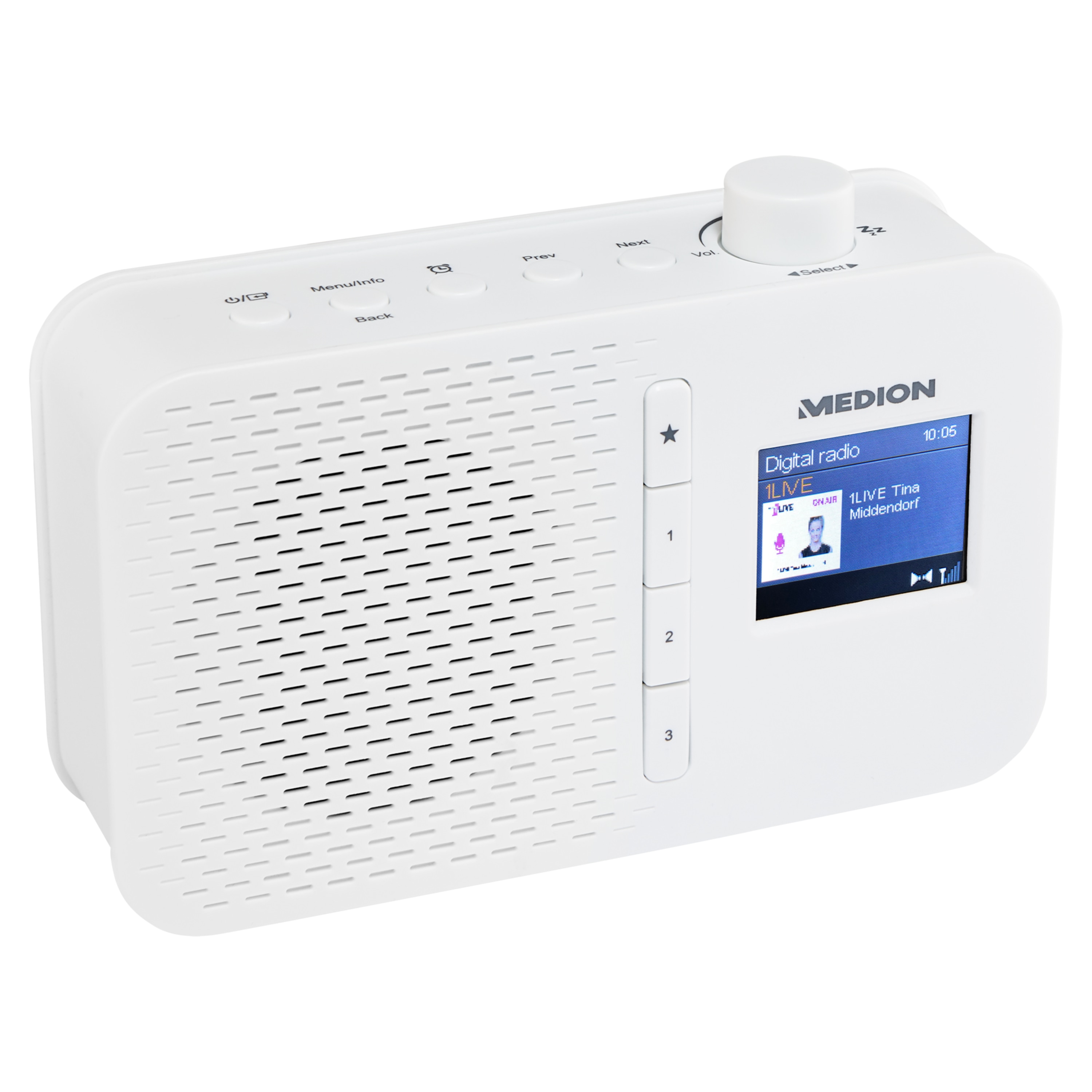 MEDION® LIFE® E66487 Tragbares DAB+ Radio, 4,57 cm (1,8')' TFT Farbdisplay, DAB+/UKW mit 60 Senderspeichern (je 30 DAB+/UKW), automatische Uhrzeitsynchronisierung, Netz-/ oder Batteriebetrieb, kompaktes Design