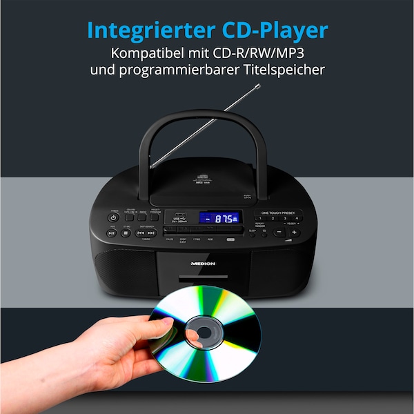 MEDION® LIFE® E65010, CDKassettenRadio mit MP3Wiedergabe, PLLUKW Radio, USB Anschluss, CDR