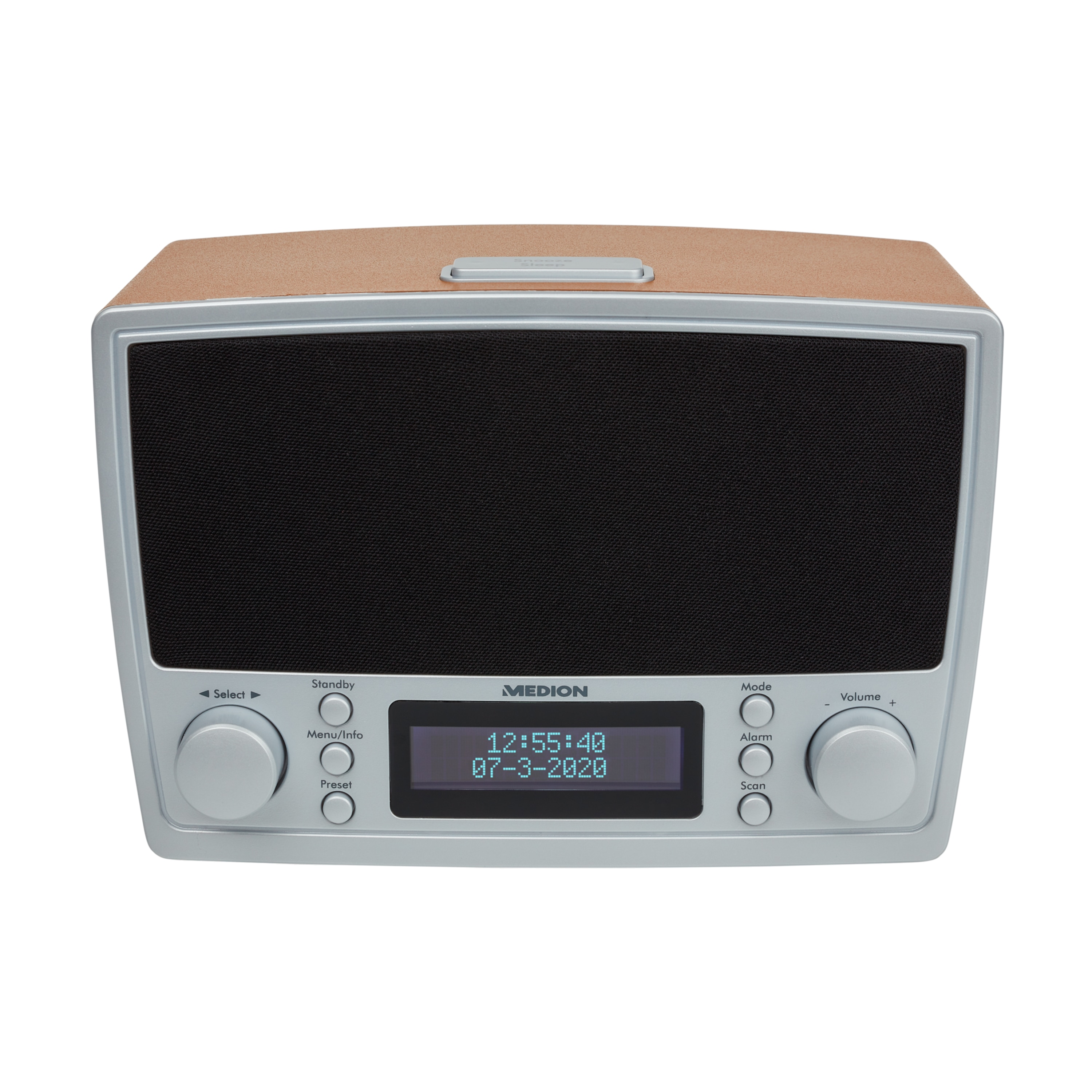 MEDION® LIFE® DAB+/UKW Uhrenradio E66462 im Retro-Design, 2 x 20 Watt max. Musikausgangsleistung (2 x 2 Watt RMS), USB-Ladeanschluss, Radio Data System  (B-Ware)