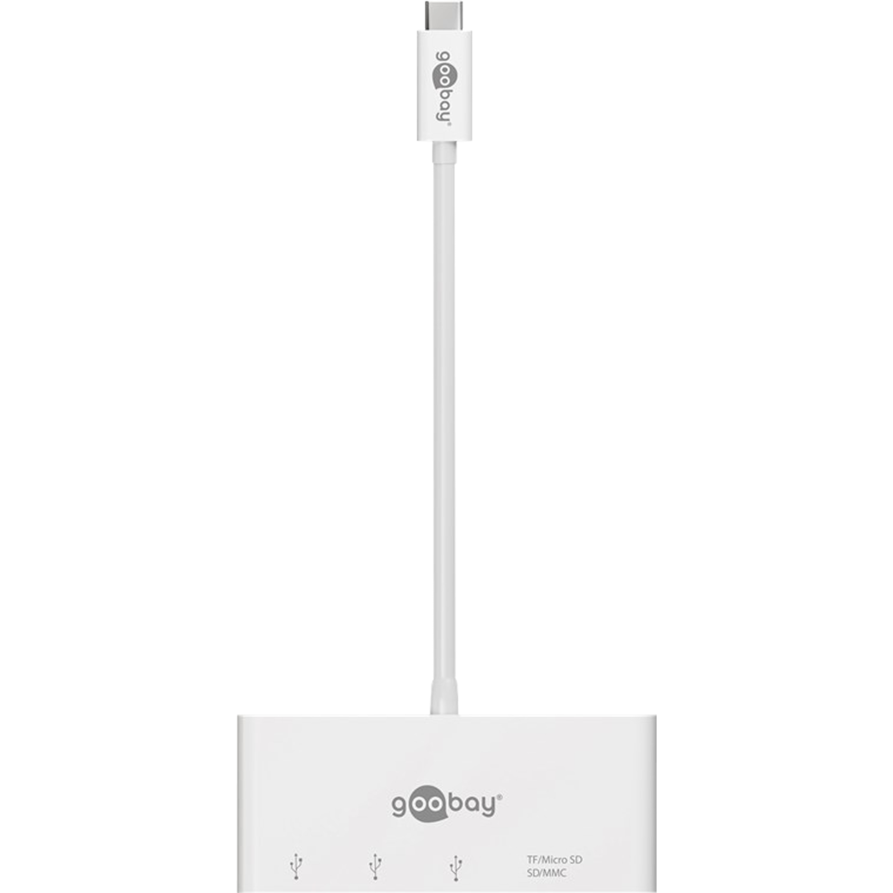GOOBAY USB-C™ Multiport Adapter CardReader, erweitert ein USB-C™ Gerät um drei USB 3.0 Anschlüsse sowie einen Kartenschacht für SD/MMC- und Micro SD-Karten