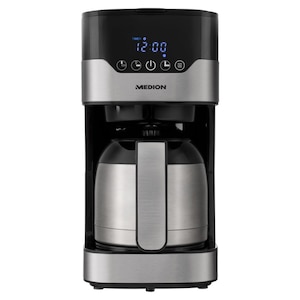 MEDION® Kaffeemaschine mit Thermokanne MD 18458, Timer-Funktion, Tropf-Stopp, 900 Watt, 1,2 Liter Fassungsvermögen, Aromawahlschalter