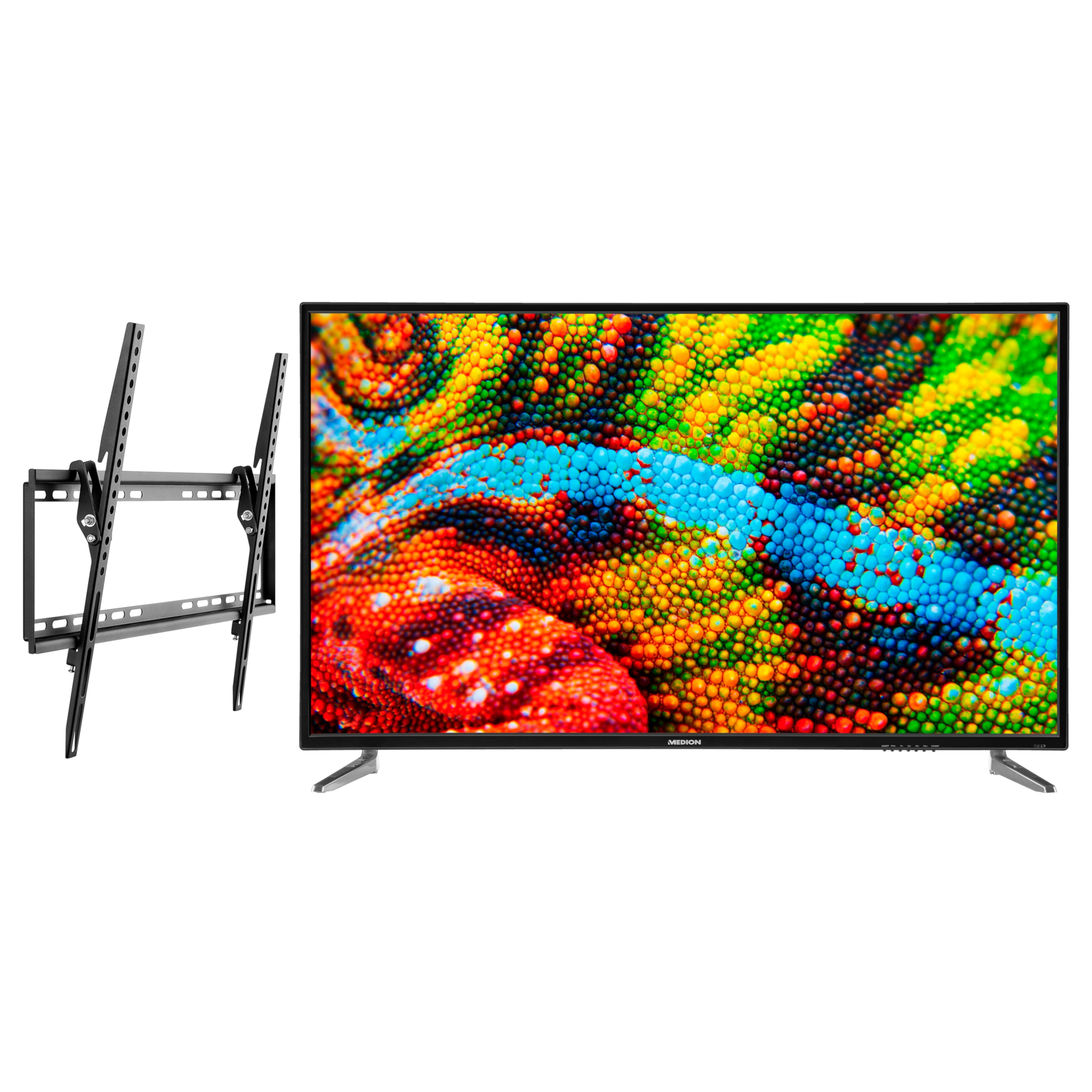MEDION® LIFE® P16502 TV, 163,8 cm (65'') Ultra HD Fernseher, inkl. kippbarer Wandhalterung - ARTIKELSET